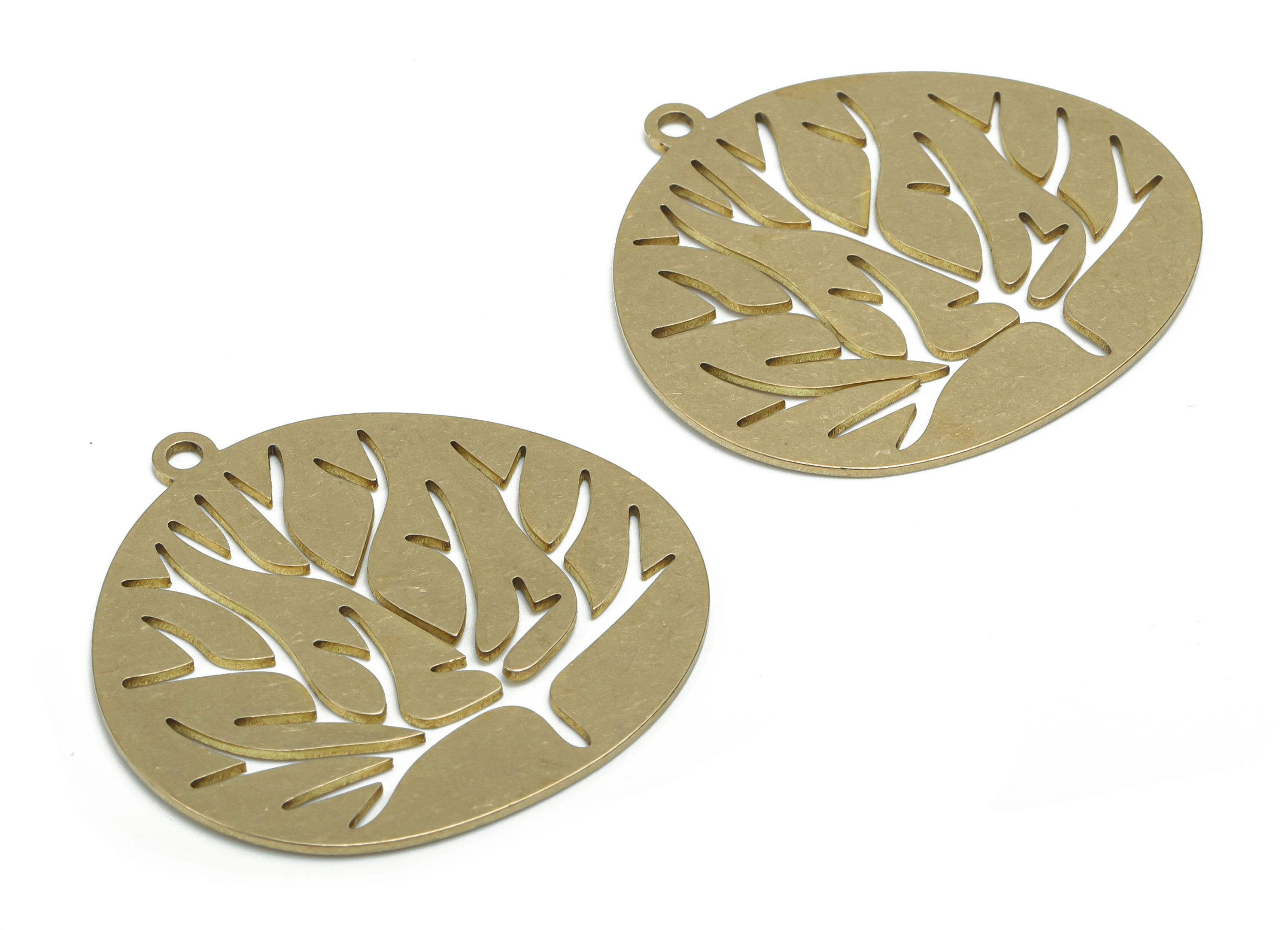 Brass Round Branches Life Tree Earring Charms - Raw Brass Tree Circle Pendant - Jewelry Making Supplies - 35.8x35.26x0.75mm - PPA1831 - DOMEDBAZAAR