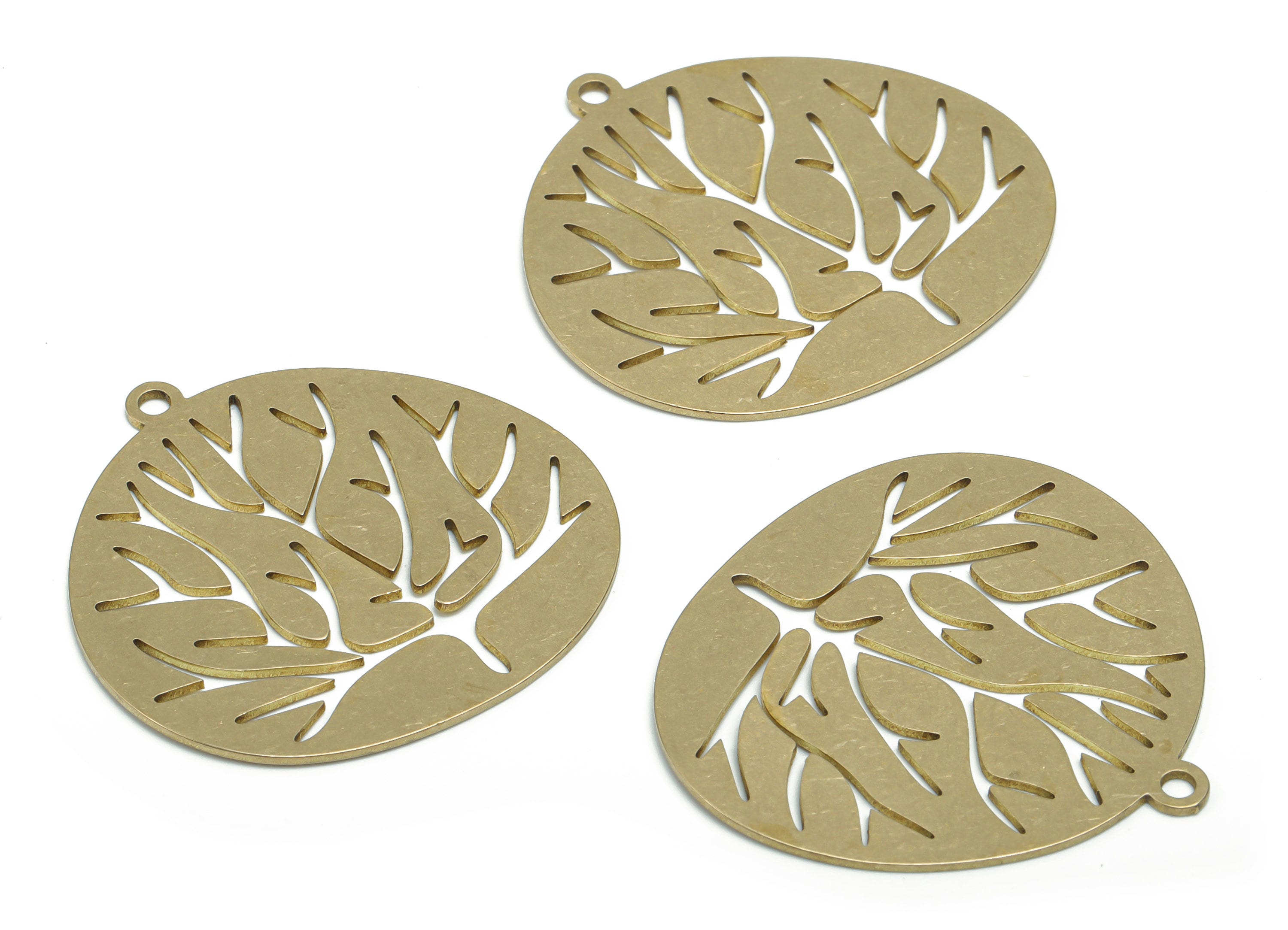 Brass Round Branches Life Tree Earring Charms - Raw Brass Tree Circle Pendant - Jewelry Making Supplies - 35.8x35.26x0.75mm - PPA1831 - DOMEDBAZAAR