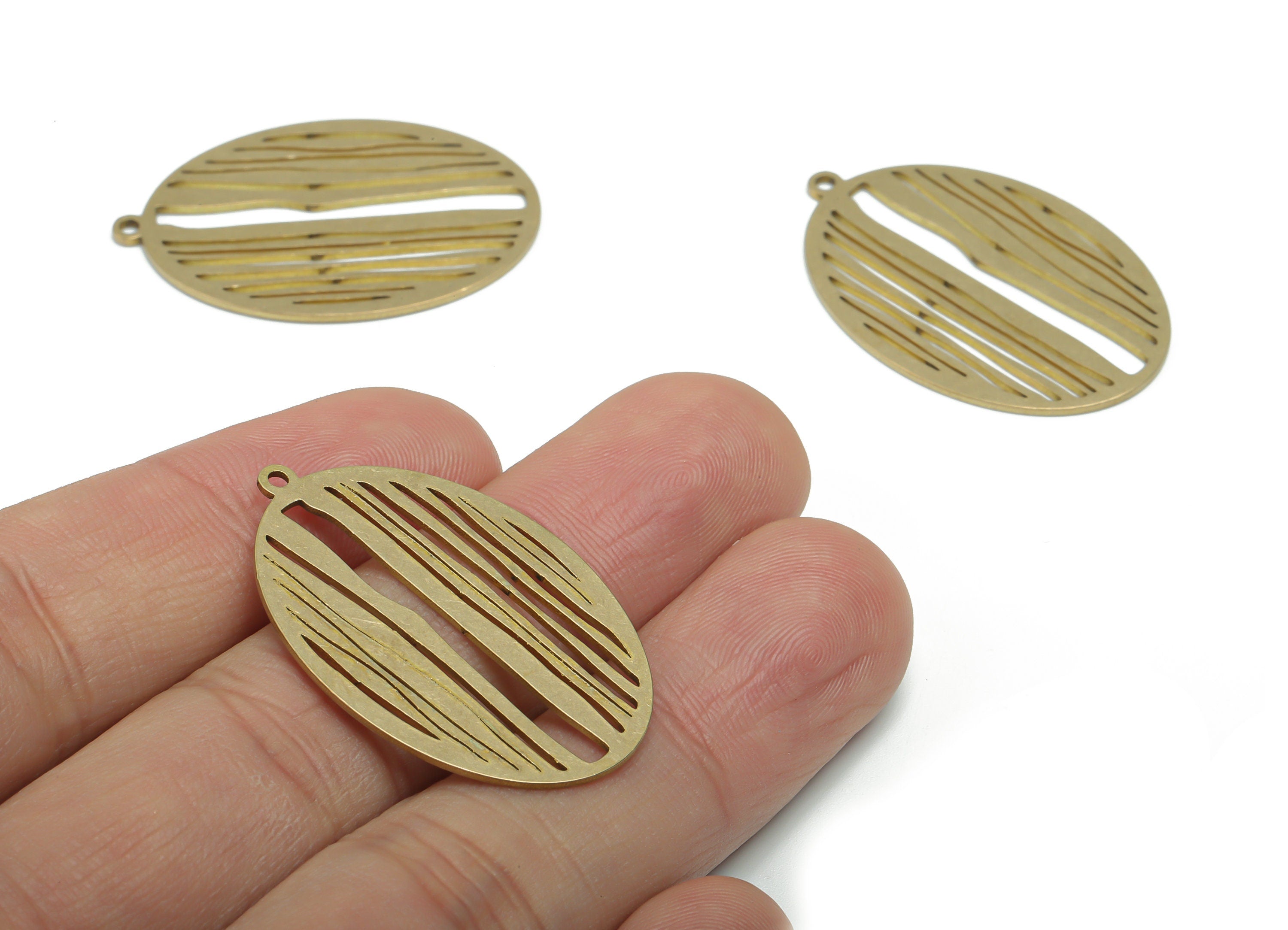 Brass Oval Earring Charms - Raw Brass Oval Pendant - Jewelry Making Supplies - 34.81x23.33x0.84mm - PPA2016 - DOMEDBAZAAR