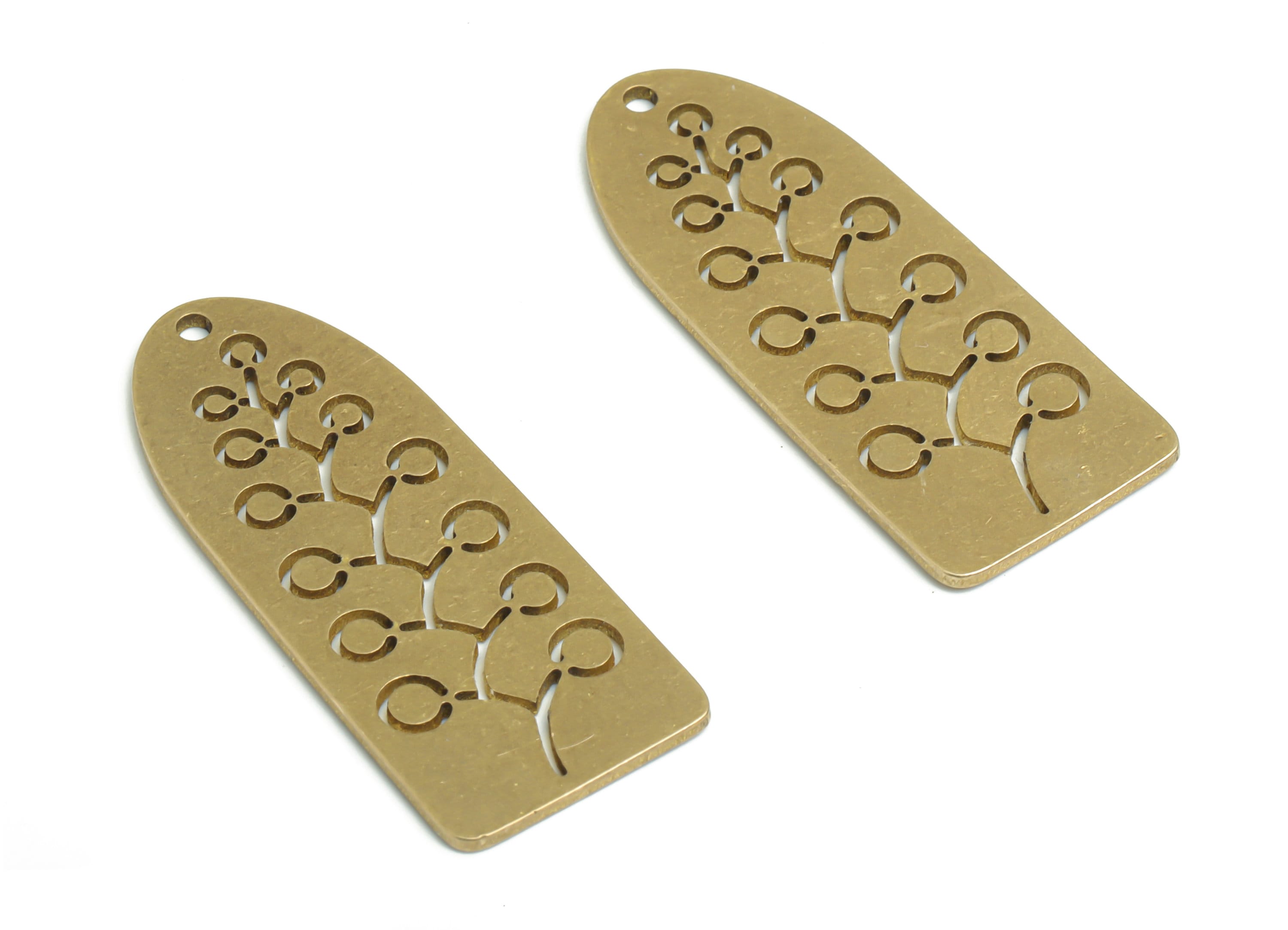 Brass Domed Branchs Earring Charms - Raw Brass D Branchs Pendant - Jewelry Making Supplies - 36.03x14.62x0.84mm - PPA1838 - DOMEDBAZAAR