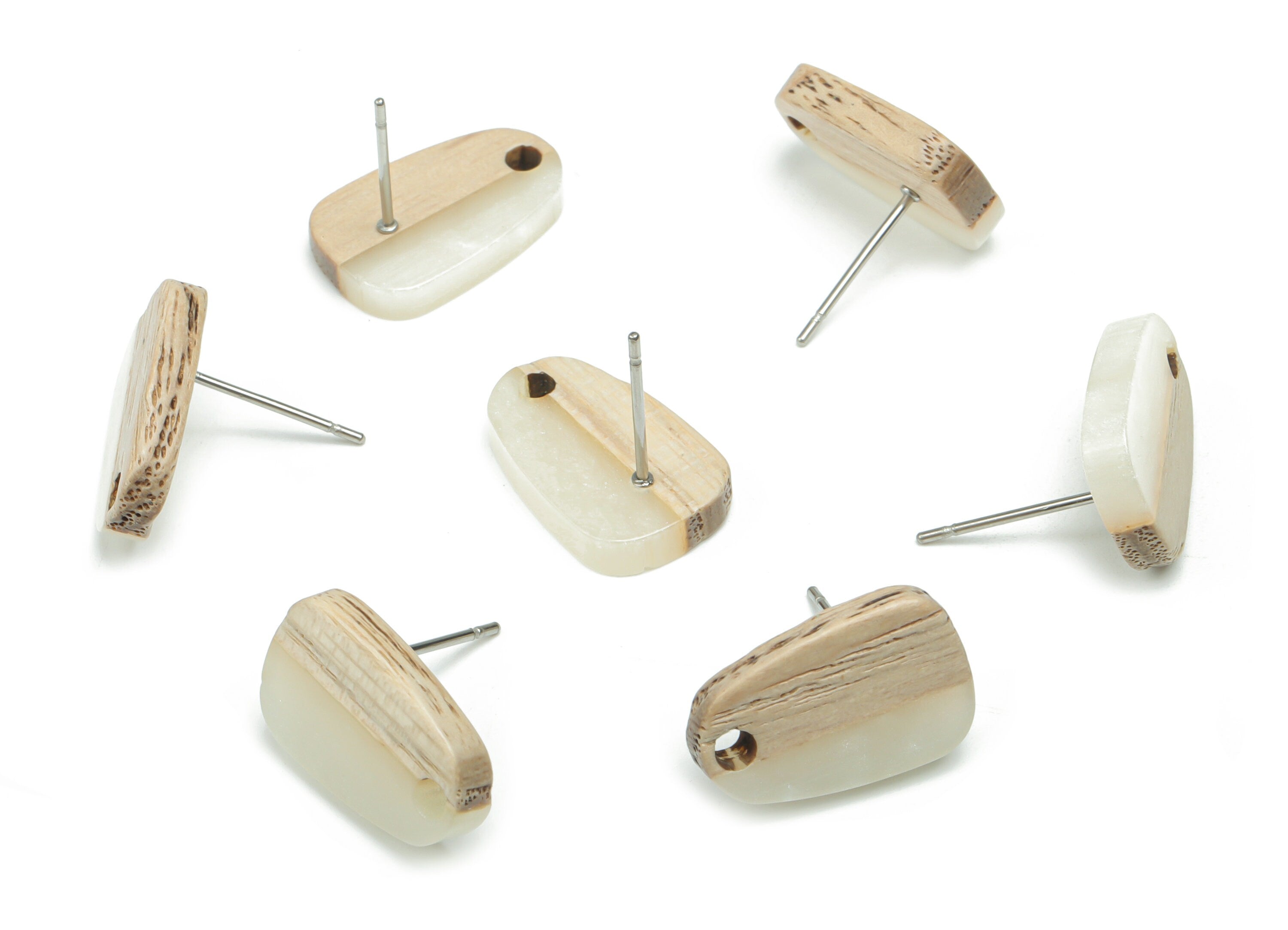Natural Wood Drop Earring Stud - Resin Drop Earring Post - 316 Surgical Stainless Steel - Jewelry Supplies - 16.08x10.26x2.89mm - BB1166E - DOMEDBAZAAR