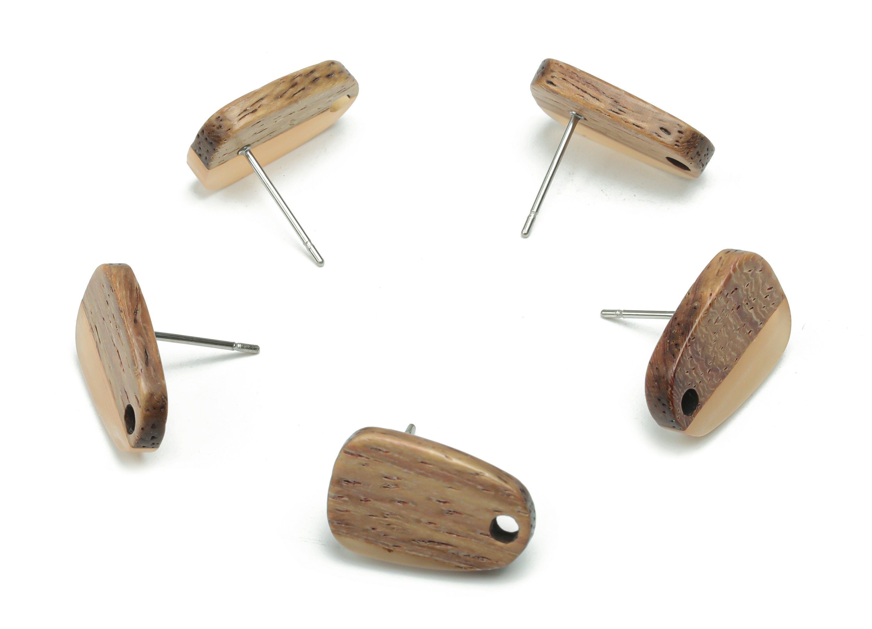 Natural Wood Drop Earring Stud - Resin Drop Earring Post - 316 Surgical Stainless Steel - Jewelry Supplies - 16.08x10.26x2.89mm - BB1166F - DOMEDBAZAAR