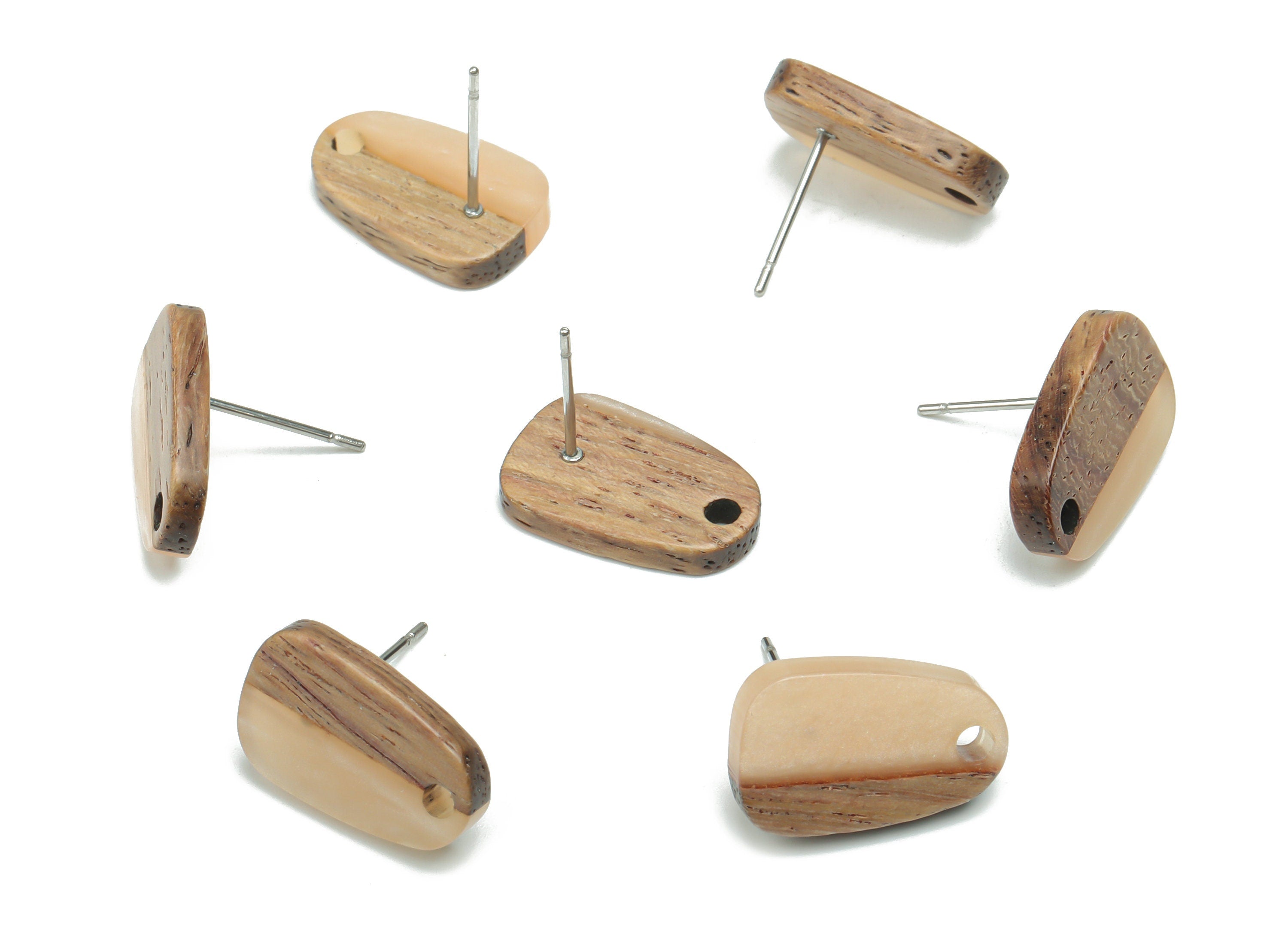 Natural Wood Drop Earring Stud - Resin Drop Earring Post - 316 Surgical Stainless Steel - Jewelry Supplies - 16.08x10.26x2.89mm - BB1166F - DOMEDBAZAAR
