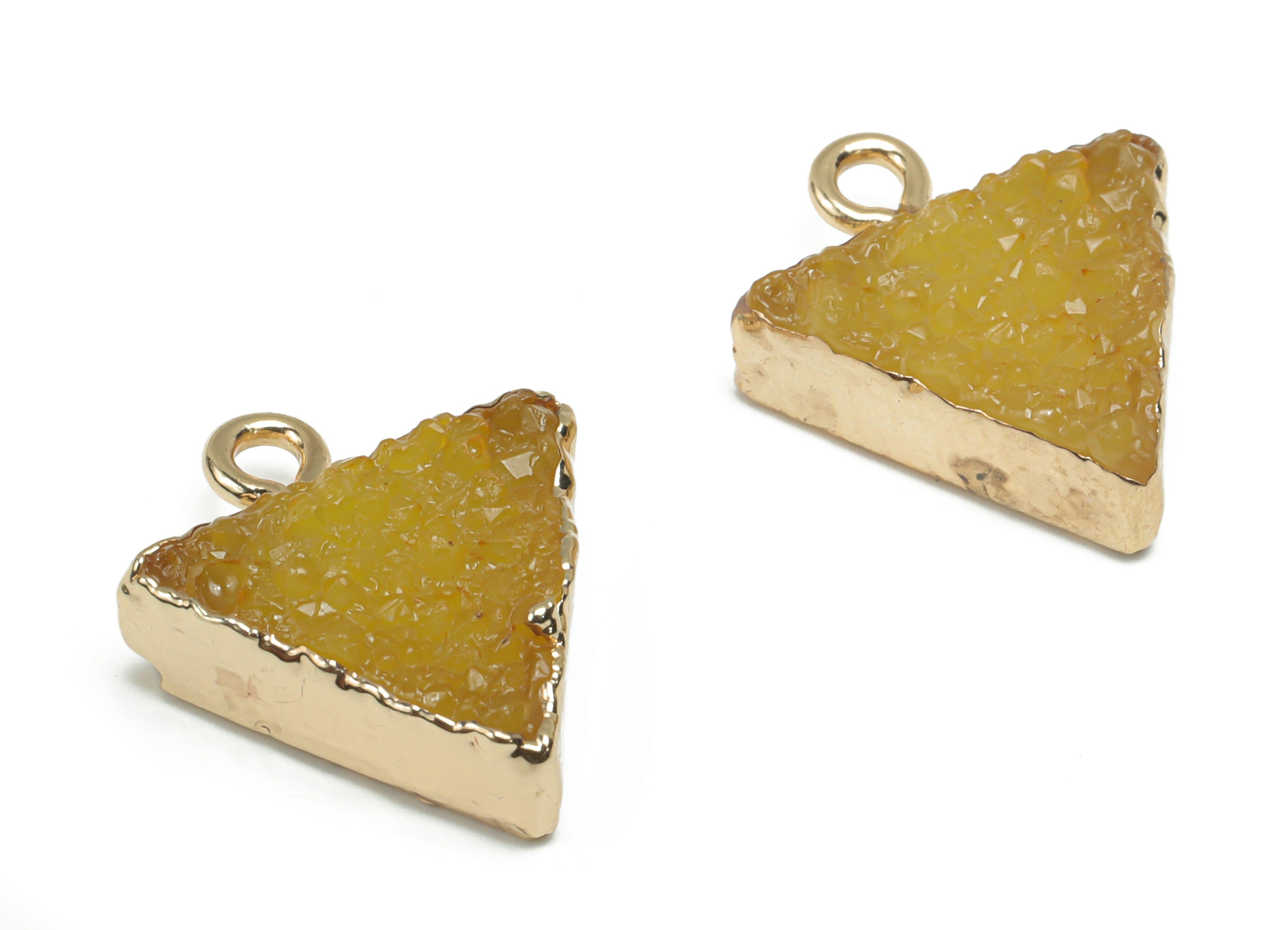 Druzy Triangle Earring Charms - Resin Brass Triangle Pendant - Gold Tone Plated Brass – Jewelry Making Supplies - 18.39x14.9x5.6mm - RC1201B - DOMEDBAZAAR