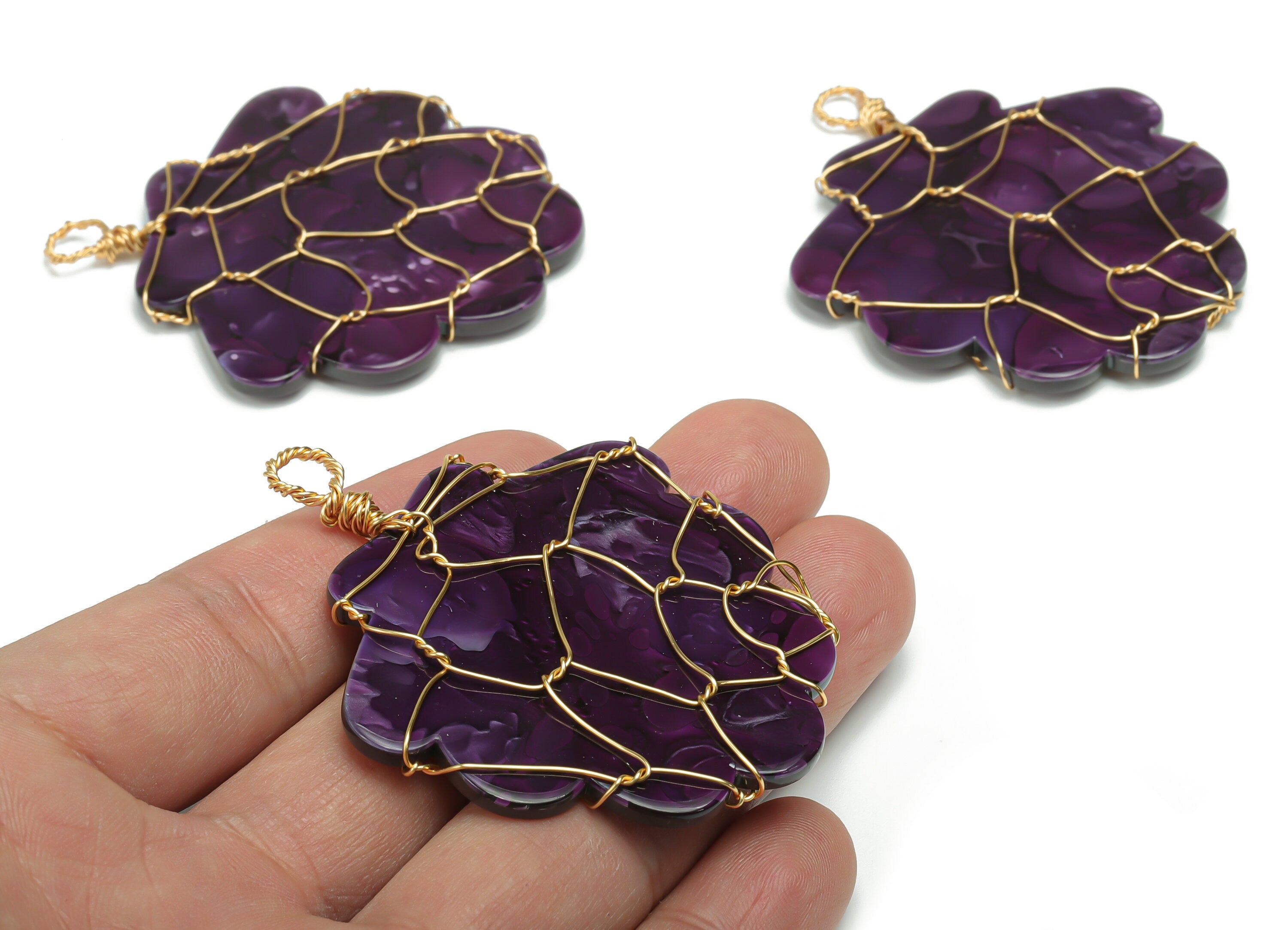 Acrylic Oak Tree Charms - Brass Wire Oak Tree Pendant – Wire Wrapped - KC Gold Wire - Color Code: A711 - 49.86x48.82x2.51mm - AC2413-A711 - DOMEDBAZAAR