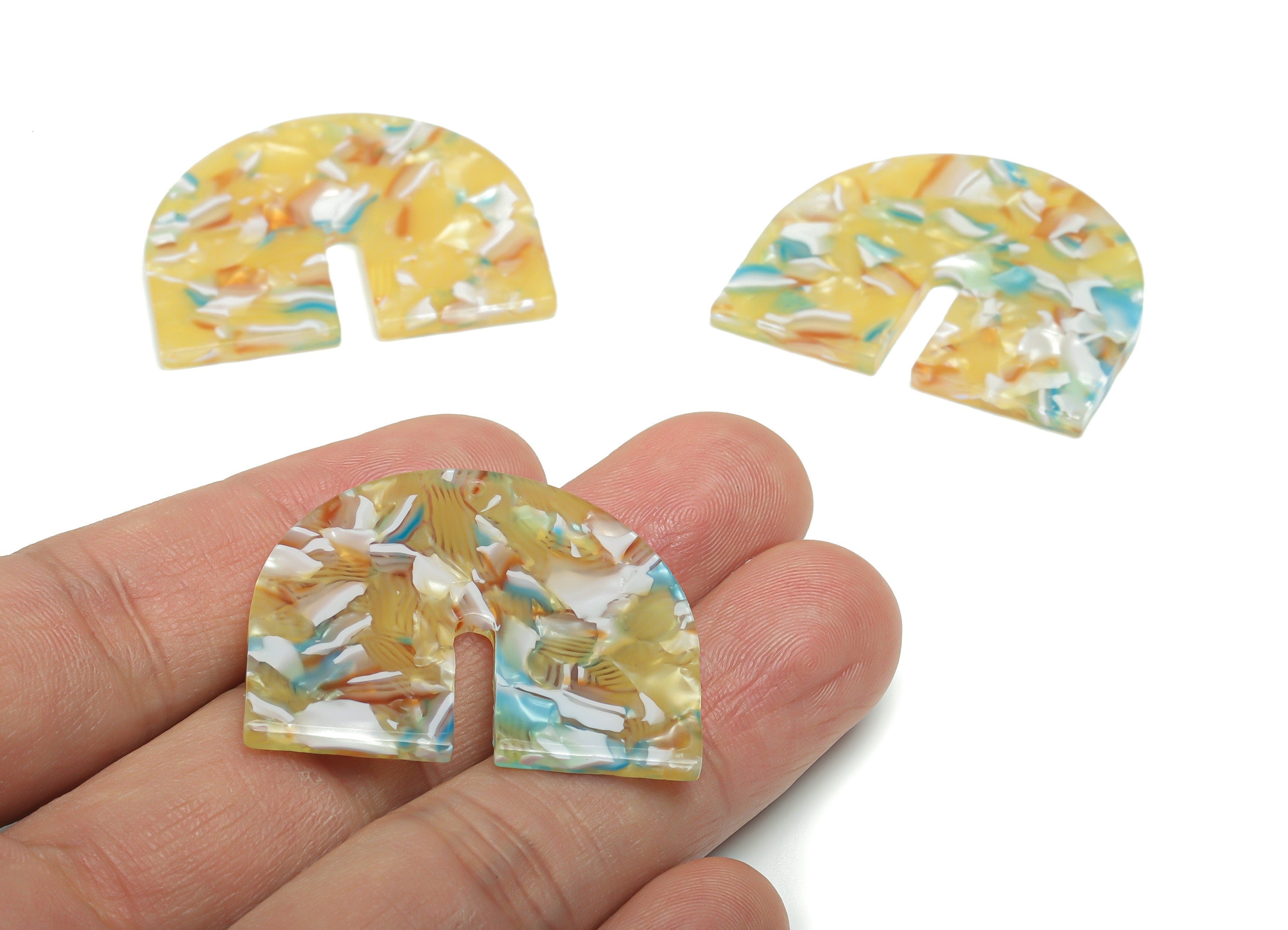 PVC Domed U Earring Charms - PVC Geometry Half Oval Pendant - Jewelry Making Supplies - Color Code: A814 - 36.77x30.27x2.4mm - AC2391-A814 - DOMEDBAZAAR