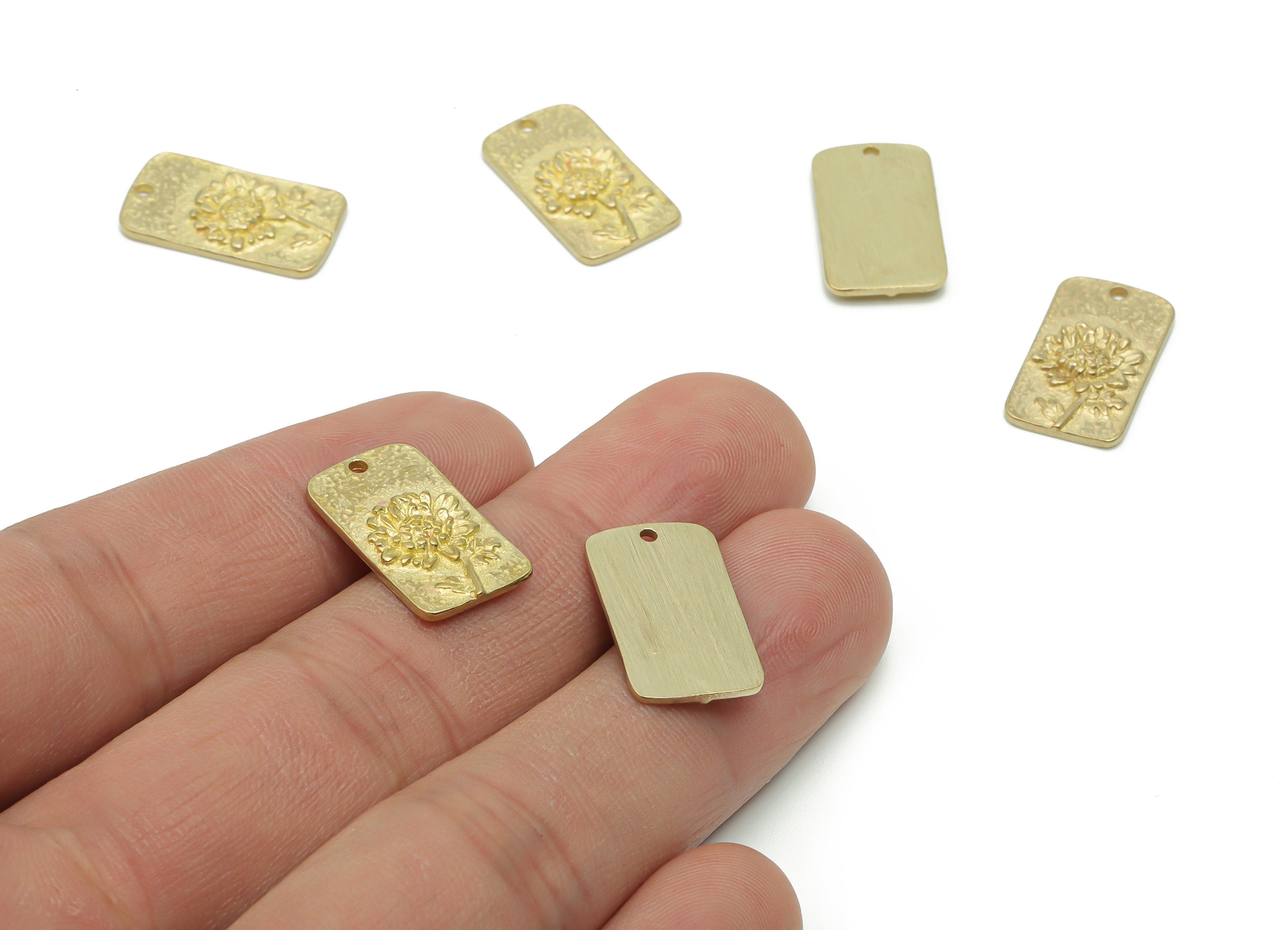 Brass Hammered Rectangle Earring Charms - Raw Brass Sunflower Pendant - DIY Jewelry Making Supplies - 19.12x10.83x1.57mm - PP5029 - DOMEDBAZAAR