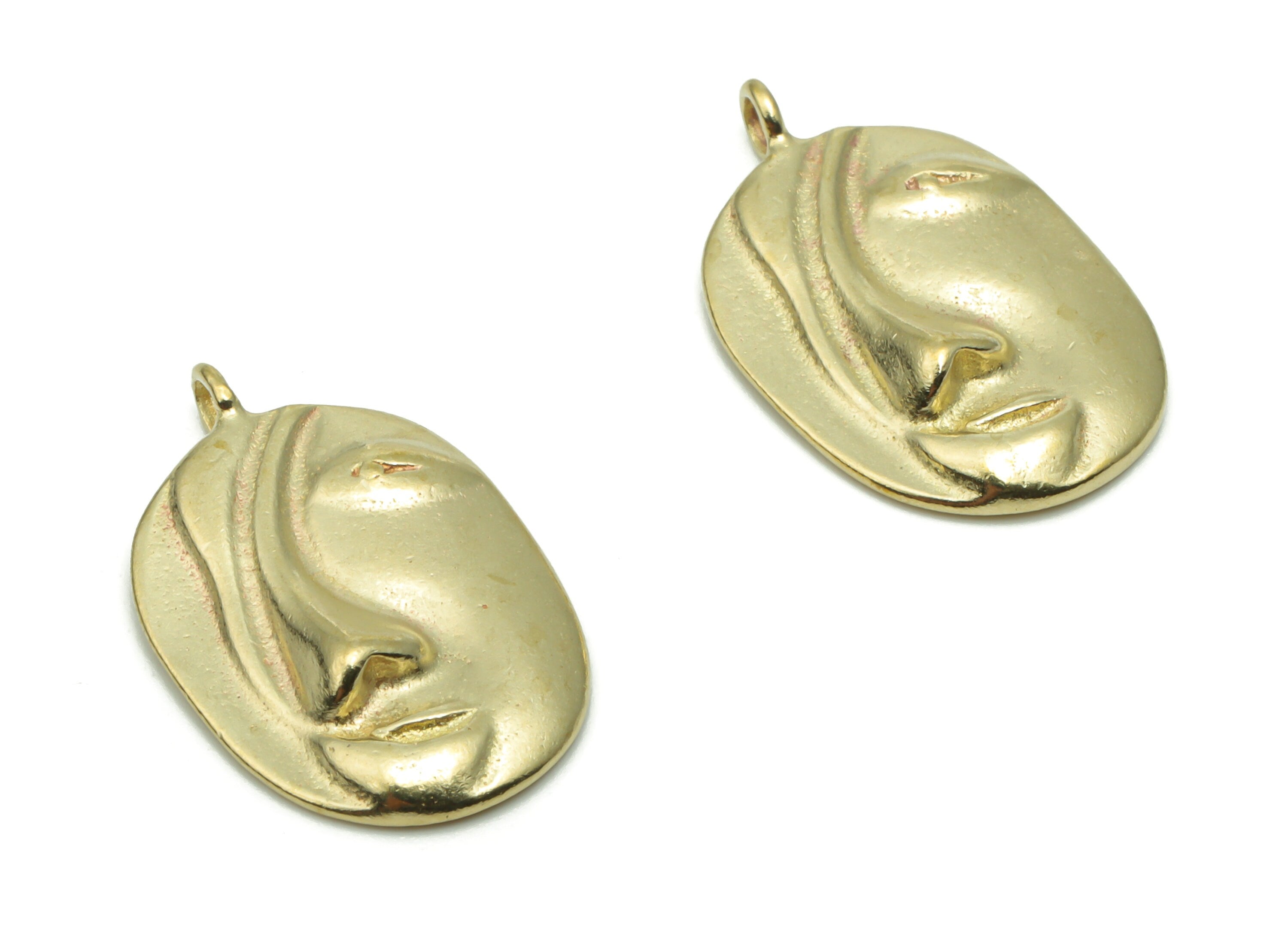 Brass Oval Face Hair Earring Charms - Raw Brass Oval Woman Face Pendant - DIY Jewelry Making Supplies - 20.54x13.45x1.92mm - PP5038 - DOMEDBAZAAR