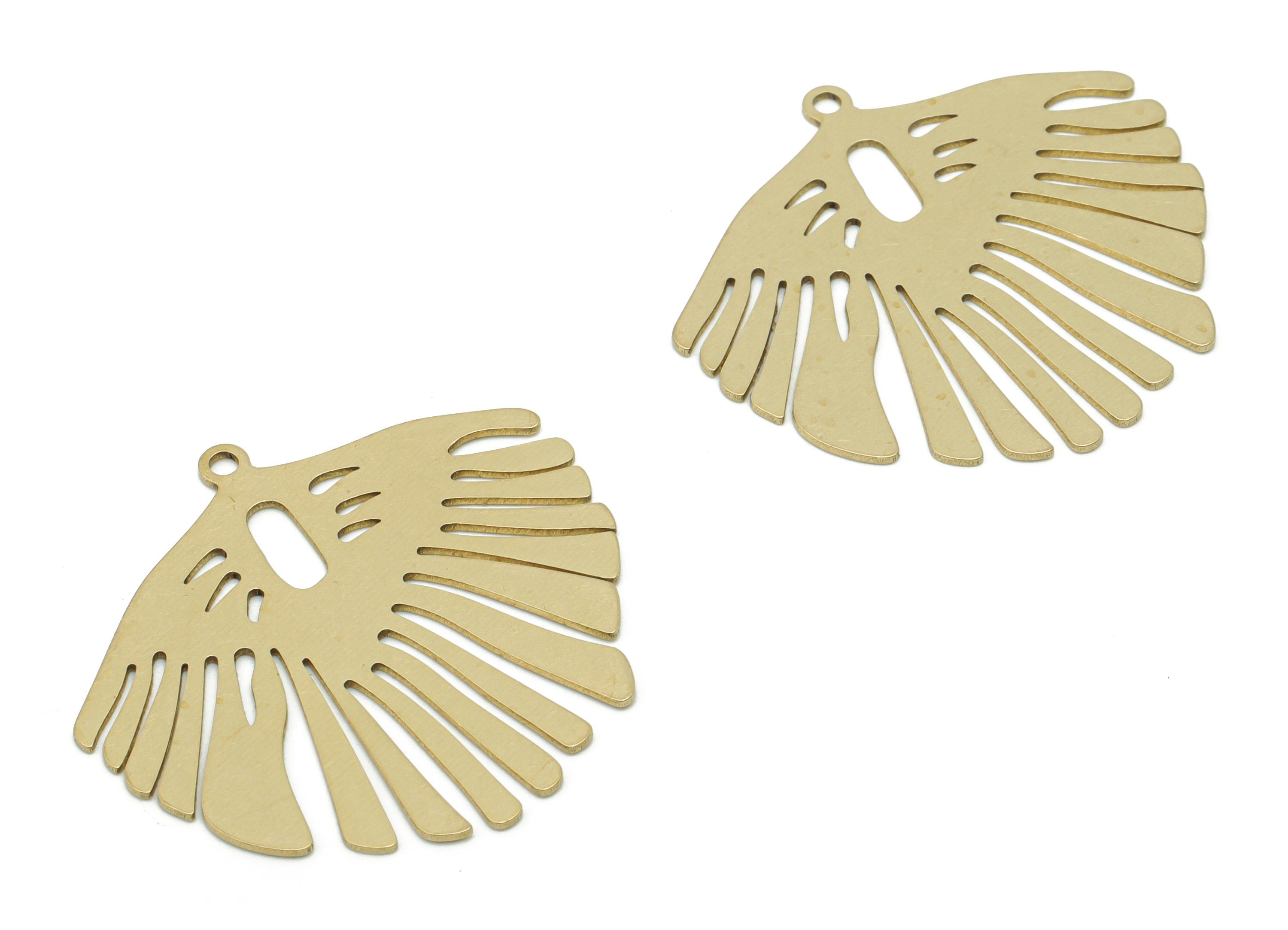 Brass Tropical Leaf Earring Connector - Raw Brass Fringe Charms and Pendant - DIY Jewelry Making Supplies - 34.64x32.58x0.56mm - PP4971 - DOMEDBAZAAR