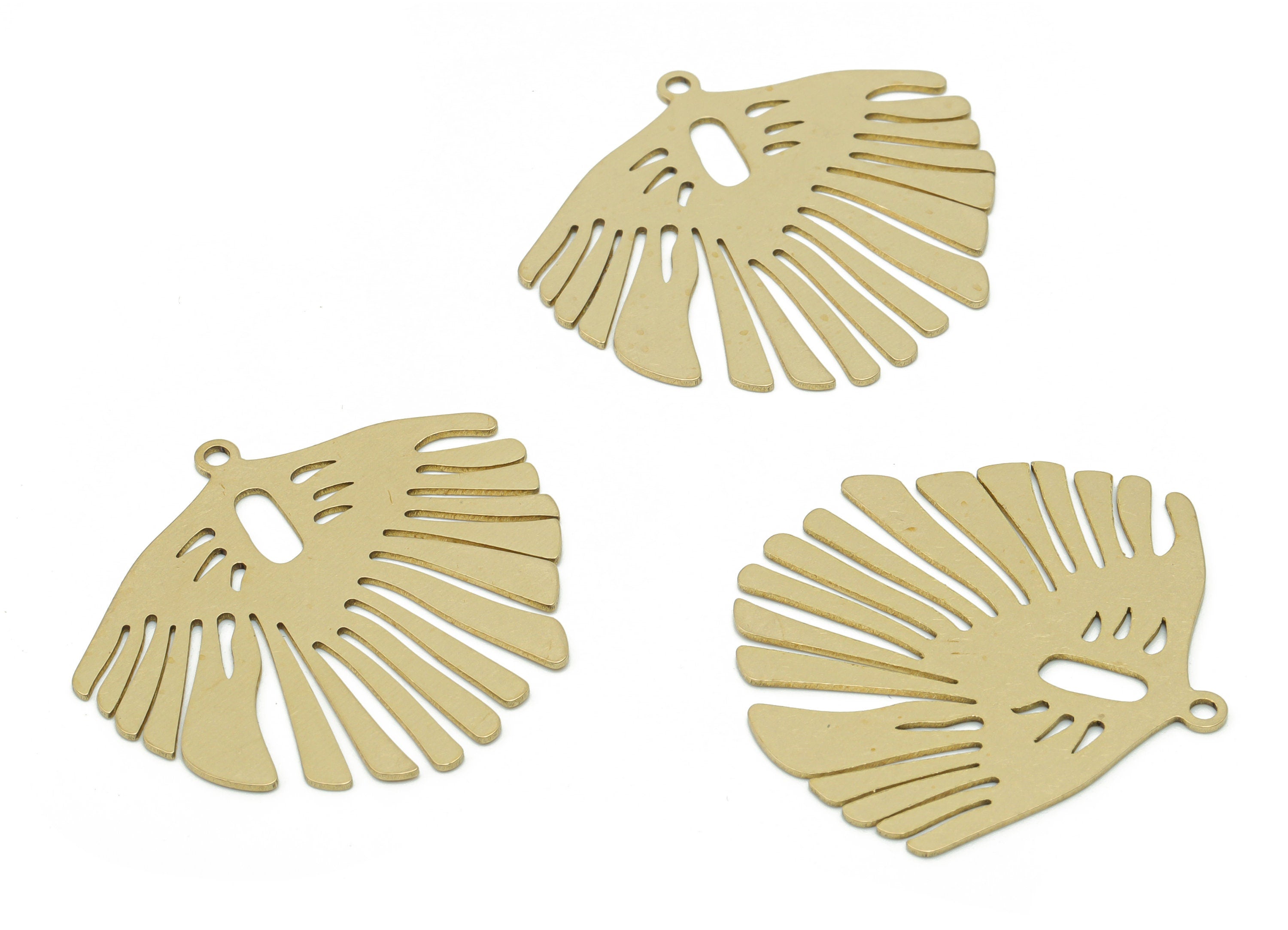 Brass Tropical Leaf Earring Connector - Raw Brass Fringe Charms and Pendant - DIY Jewelry Making Supplies - 34.64x32.58x0.56mm - PP4971 - DOMEDBAZAAR