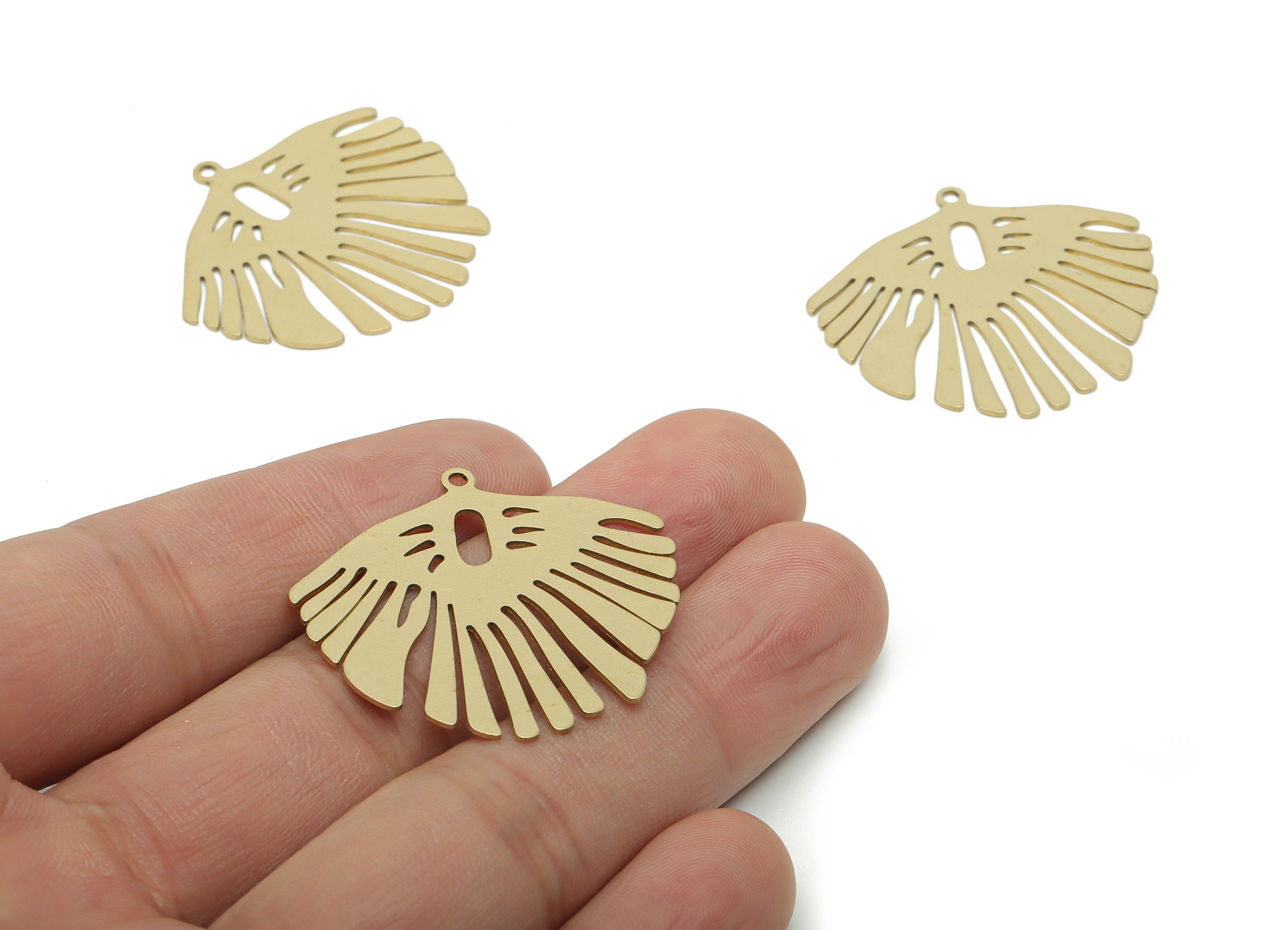 Brass Tropical Leaf Earring Connector - Raw Brass Fringe Charms and Pendant - DIY Jewelry Making Supplies - 34.64x32.58x0.56mm - PP4971 - DOMEDBAZAAR