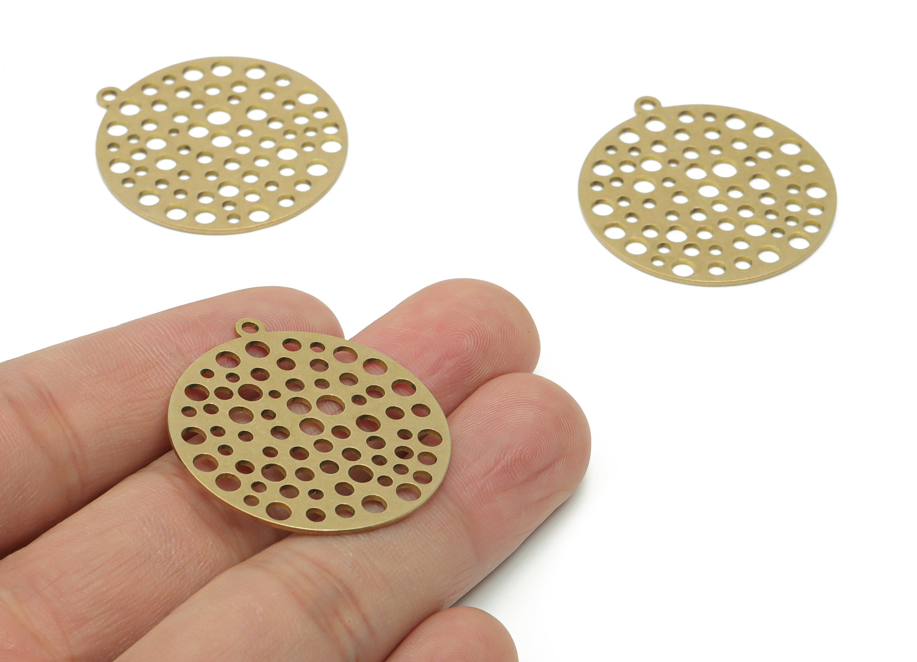 Brass Round Earring Charms - Raw Brass Circle Pendant - Jewelry Making Supplies - 34.72x32.01x0.77mm - PPA1070 - DOMEDBAZAAR