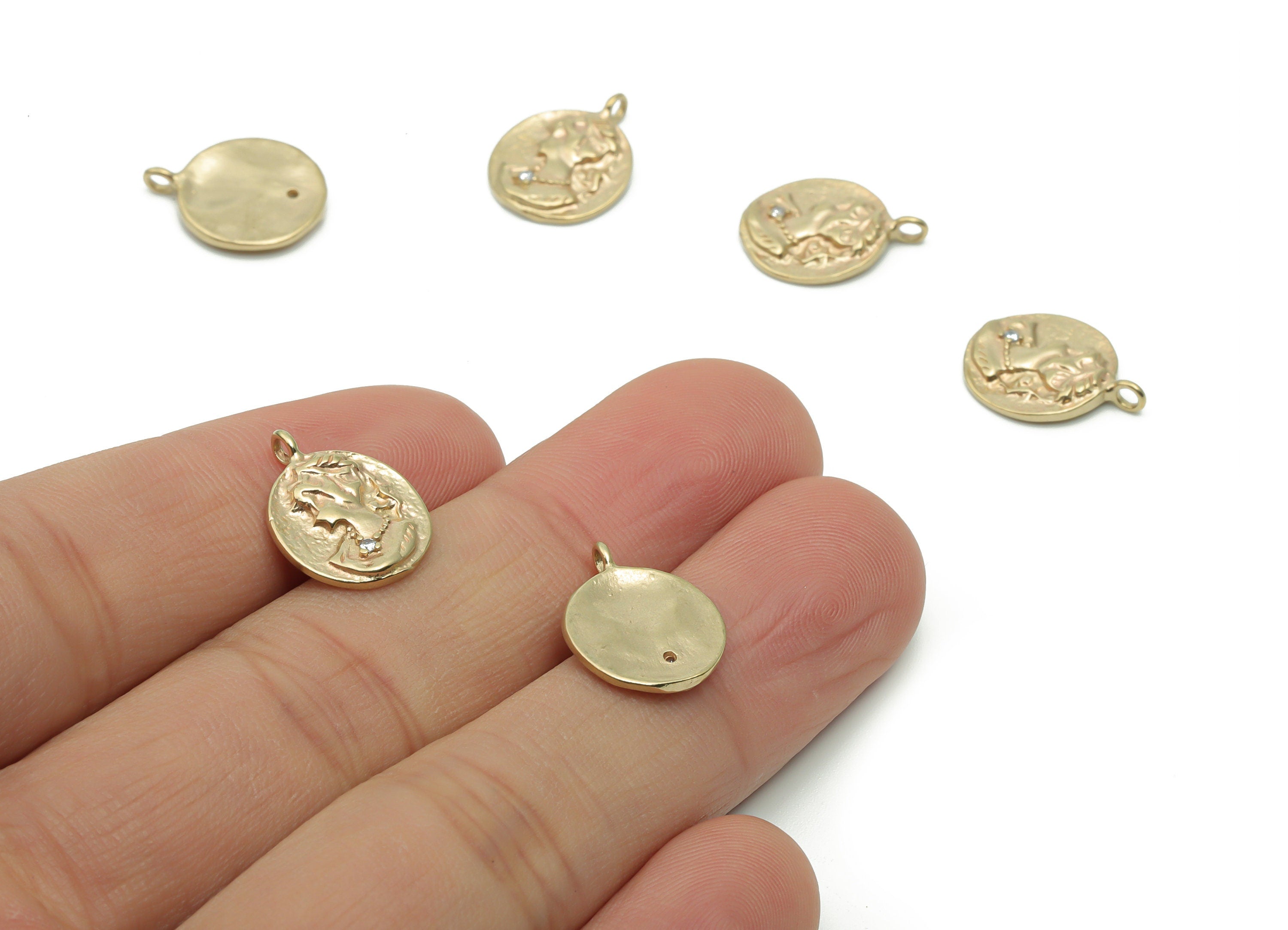 Brass Round Medallion Woman Earring Charms With Zircons - Raw Brass Woman Circle Pendant - Jewelry Supplies - 15.67x12.06x1.86mm - PP5048 - DOMEDBAZAAR