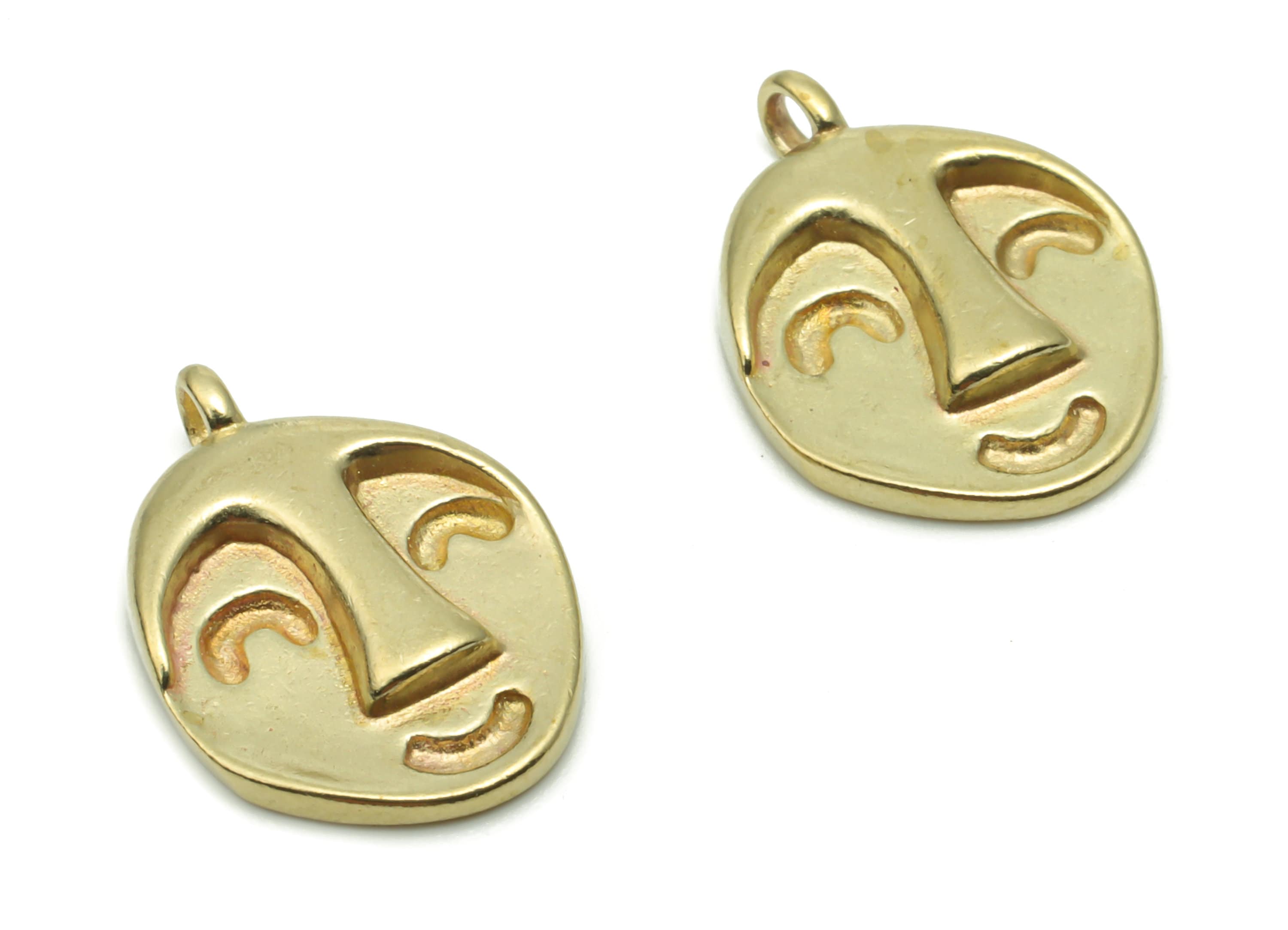 Brass Oval Happy Face Earring Charms - Raw Brass Woman Smile Oval Pendant - DIY Jewelry Making Supplies - 16.95x12.33x2.46mm - PP5032 - DOMEDBAZAAR