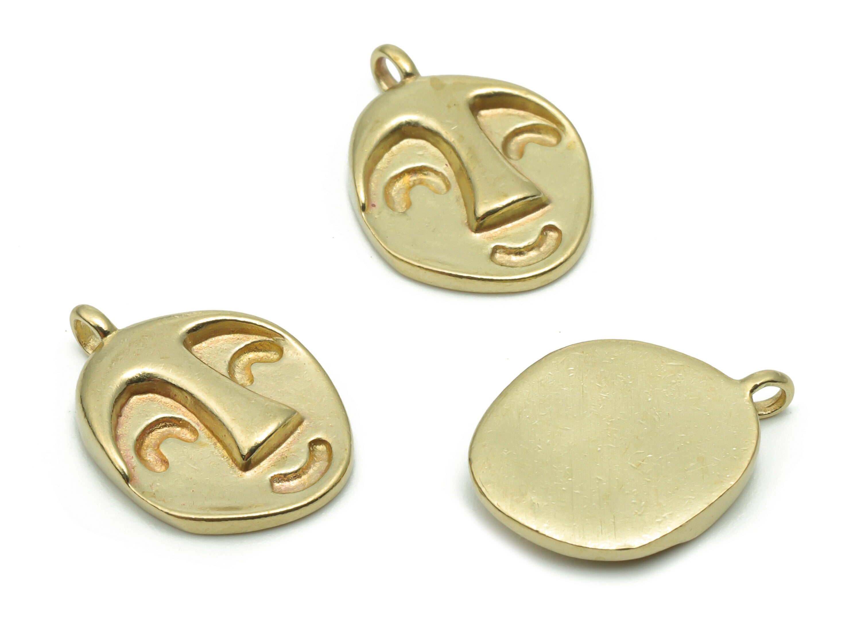 Brass Oval Happy Face Earring Charms - Raw Brass Woman Smile Oval Pendant - DIY Jewelry Making Supplies - 16.95x12.33x2.46mm - PP5032 - DOMEDBAZAAR