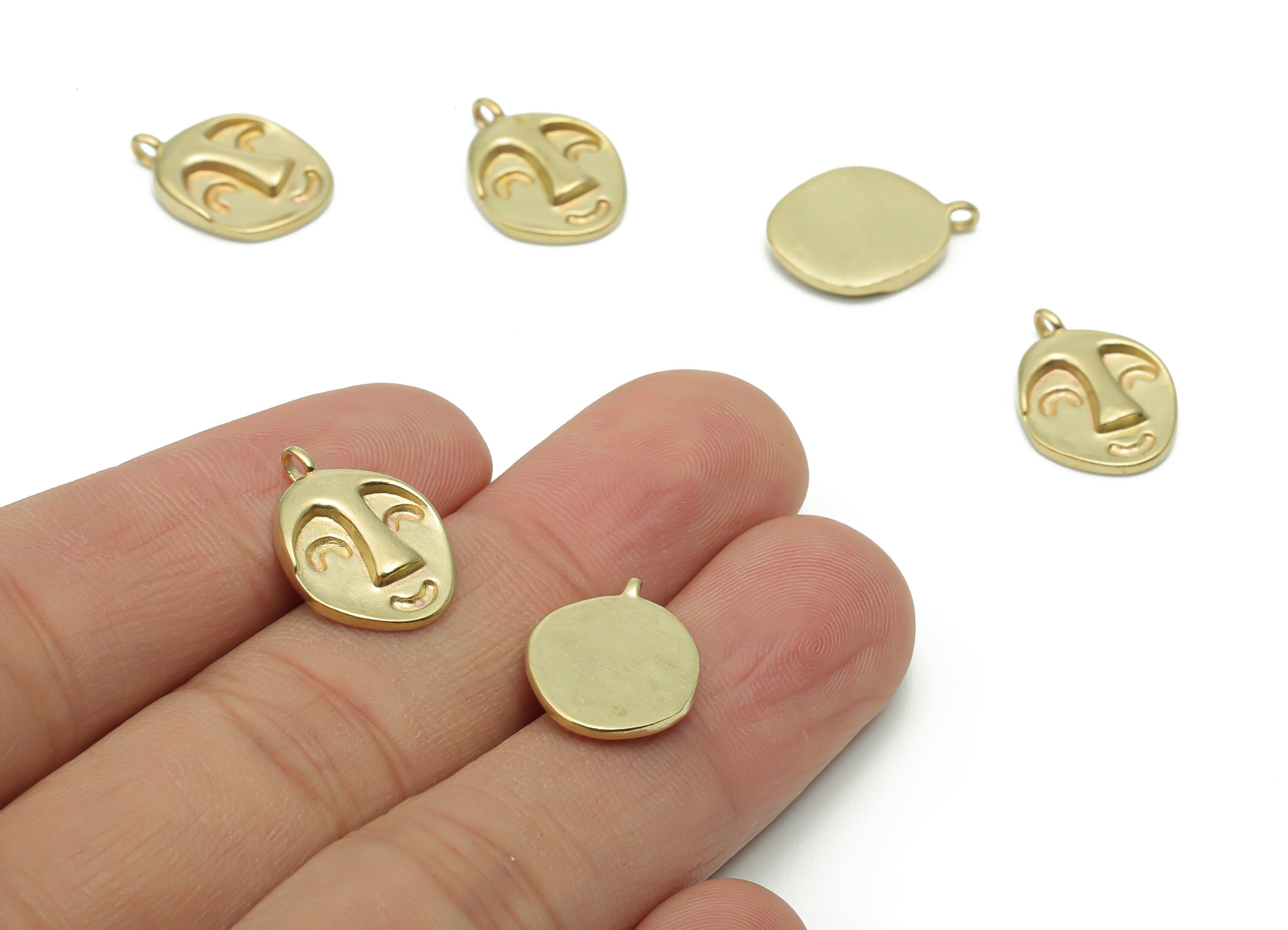 Brass Oval Happy Face Earring Charms - Raw Brass Woman Smile Oval Pendant - DIY Jewelry Making Supplies - 16.95x12.33x2.46mm - PP5032 - DOMEDBAZAAR
