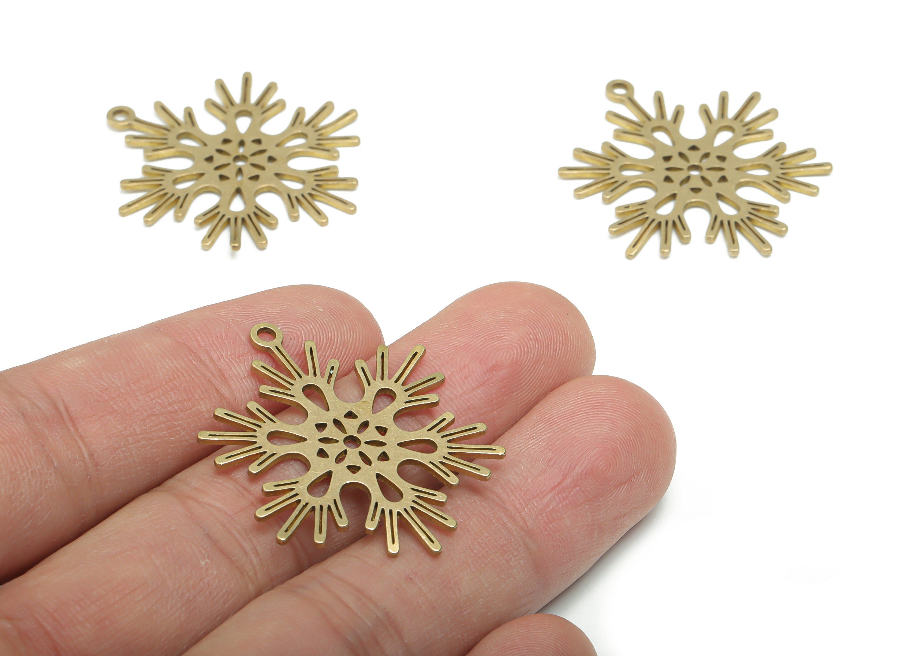 Brass Snowflake Earring Charms - Raw Brass Flower Pendant - Jewelry Making Supplies - 34.73x28.27x0.94mm - PPZ0161 - DOMEDBAZAAR