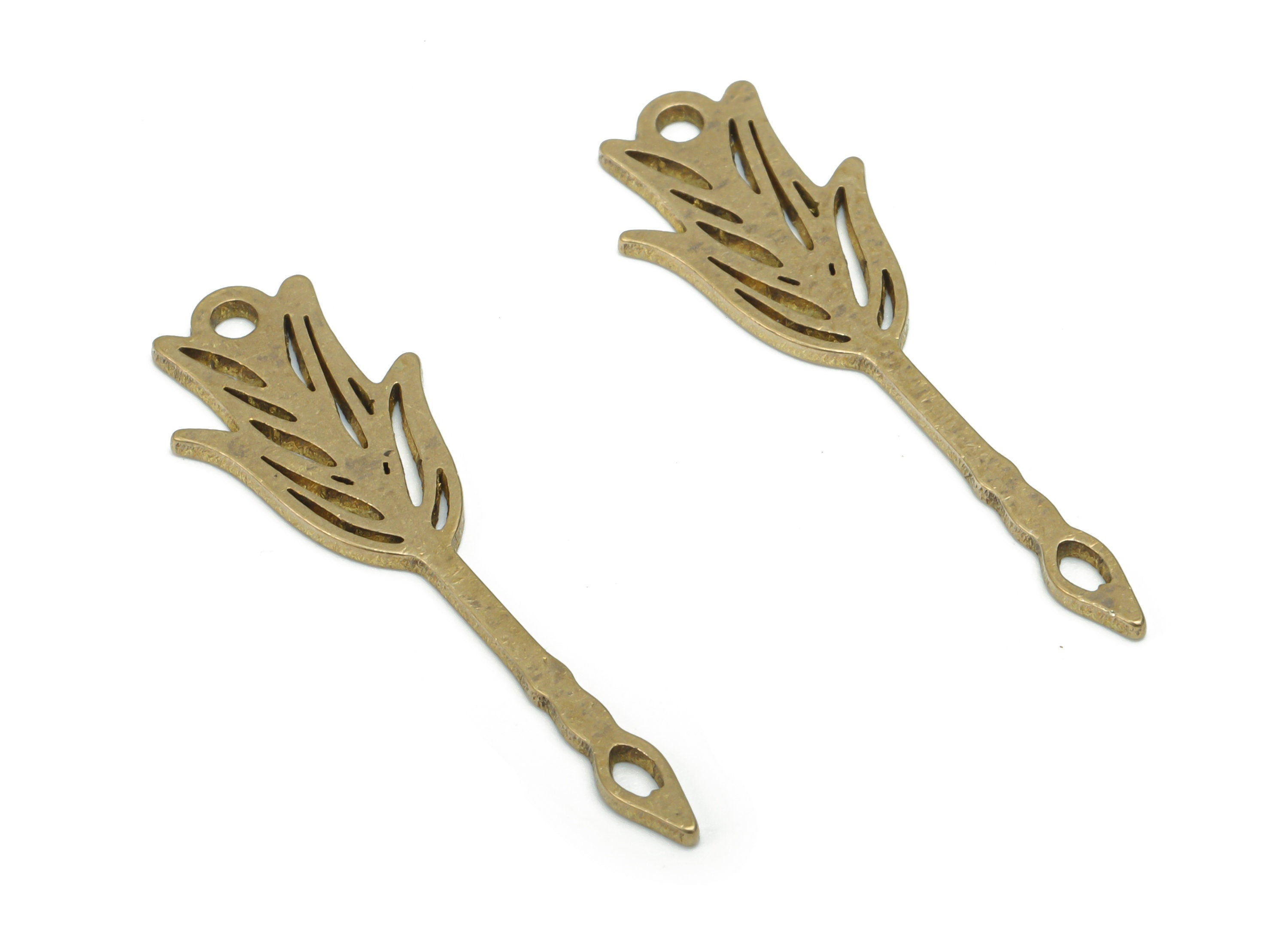 Brass Quill Pen Arrow Flower Earring Charms - Raw Brass Flower Arrow Pendant - DIY Jewelry Making Supplies - 29.82x9.29x0.85mm - PPA2080 - DOMEDBAZAAR