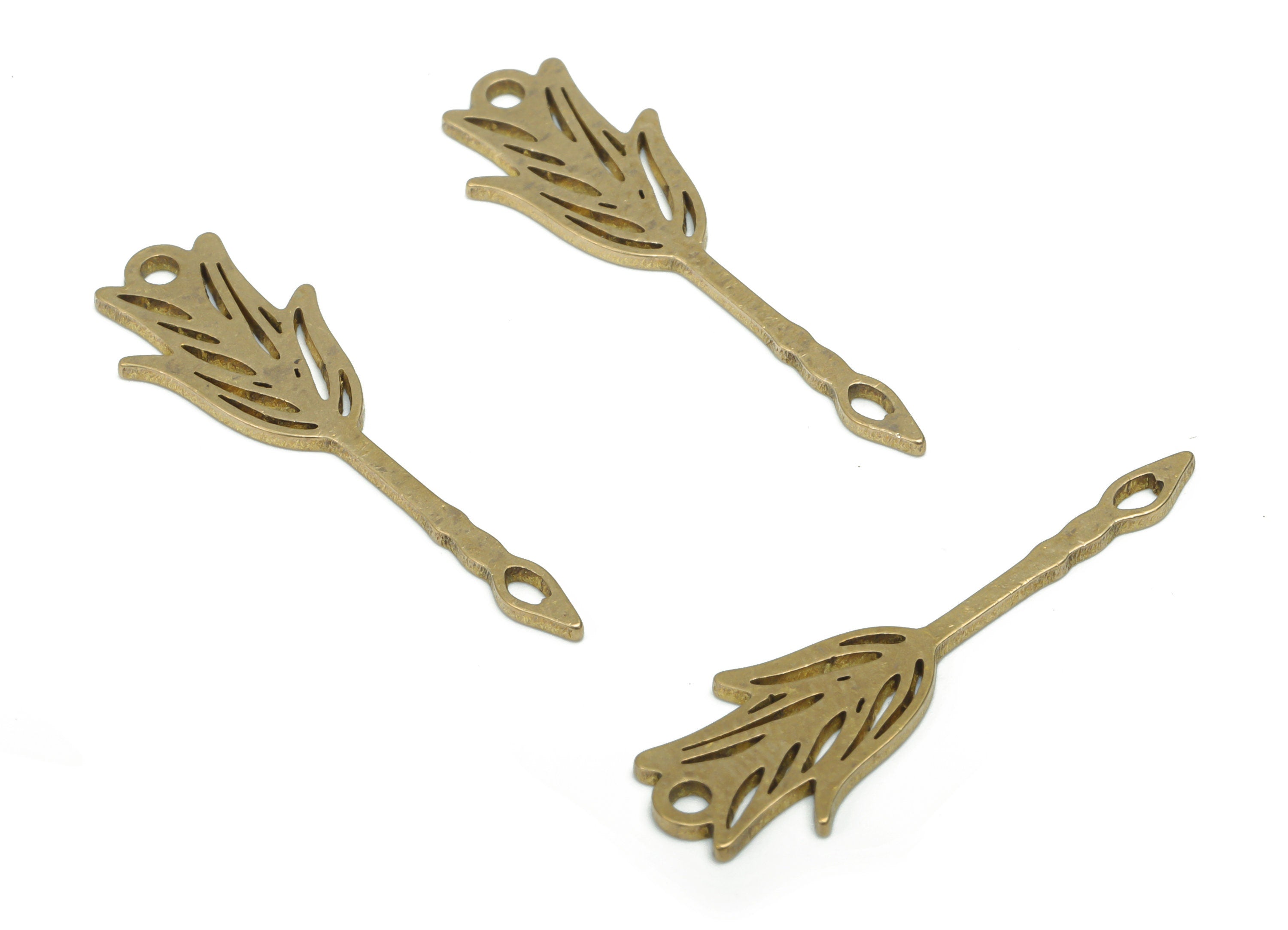 Brass Quill Pen Arrow Flower Earring Charms - Raw Brass Flower Arrow Pendant - DIY Jewelry Making Supplies - 29.82x9.29x0.85mm - PPA2080 - DOMEDBAZAAR