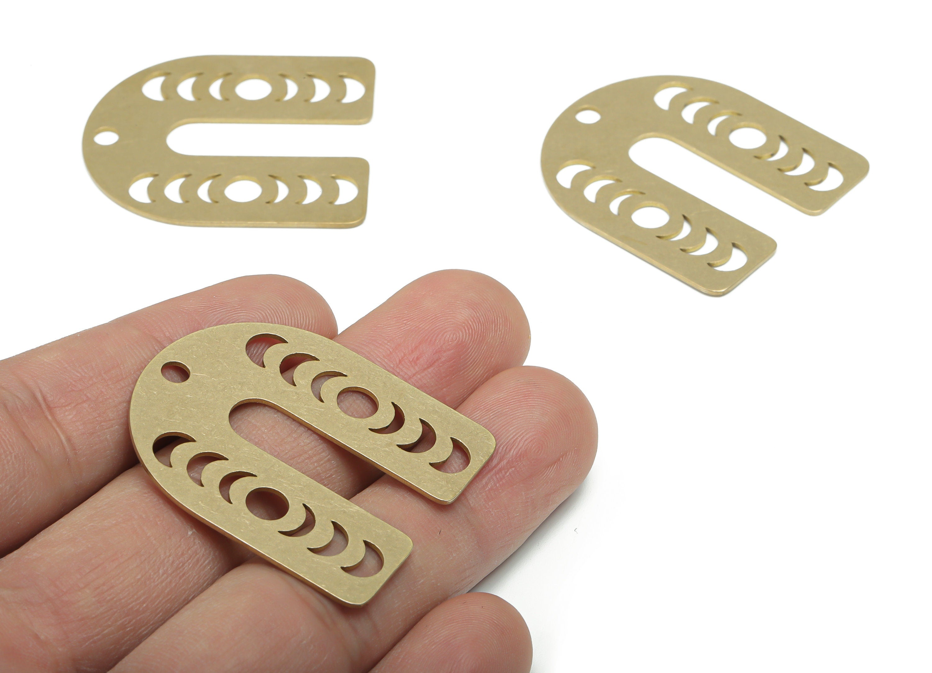 Brass Domed Earring Charms - Raw Brass U Phase Of The Moon Pendant - Jewelry Making Supplies - 37.86x33.07x0.77mm - PPZ0160 - DOMEDBAZAAR