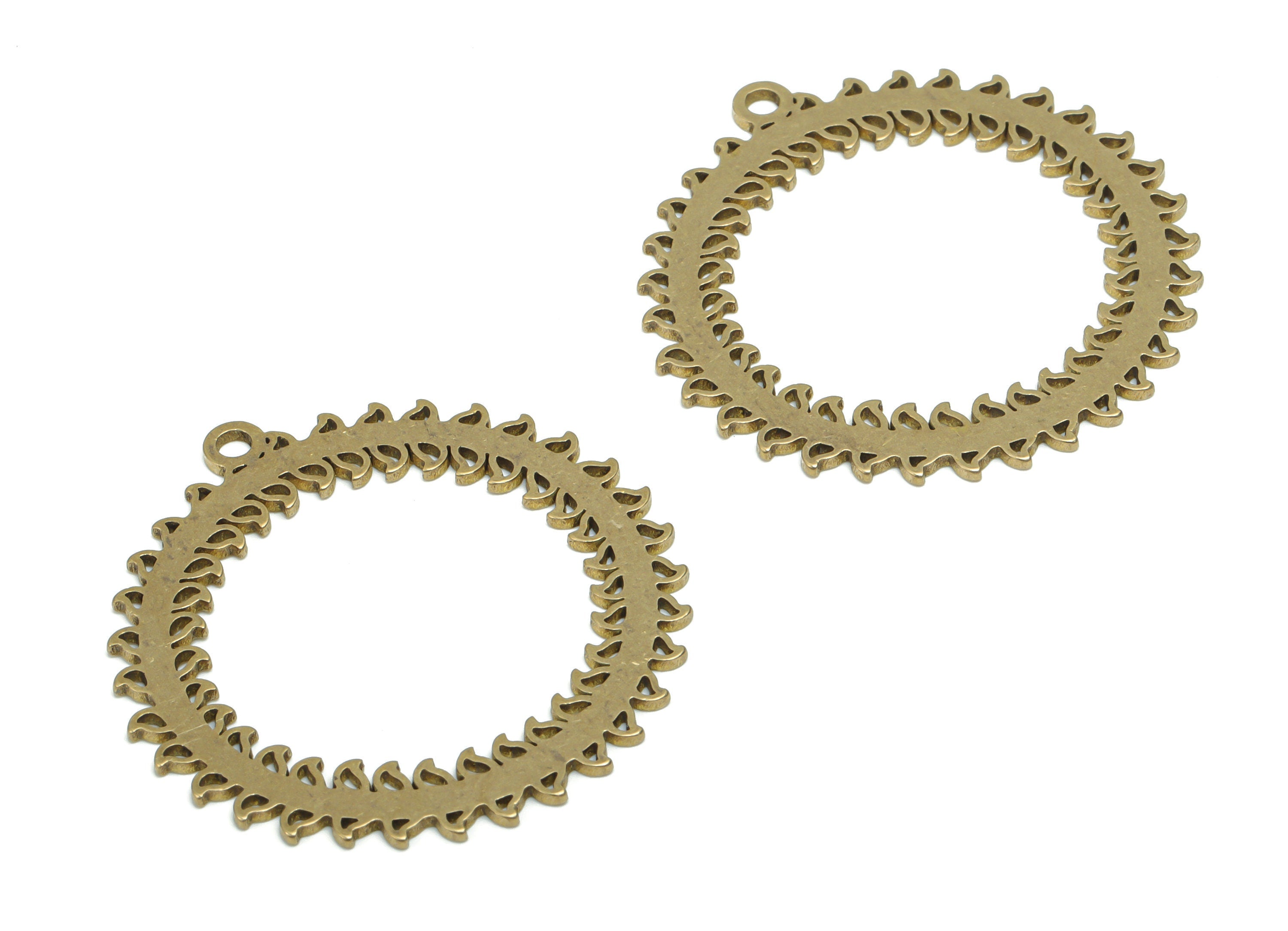 Brass Round Branchs Earring Charms - Raw Brass Branchs Circle Pendant - Jewelry Making Supplies - 34.71x33.63x0.87mm - PPA2051 - DOMEDBAZAAR