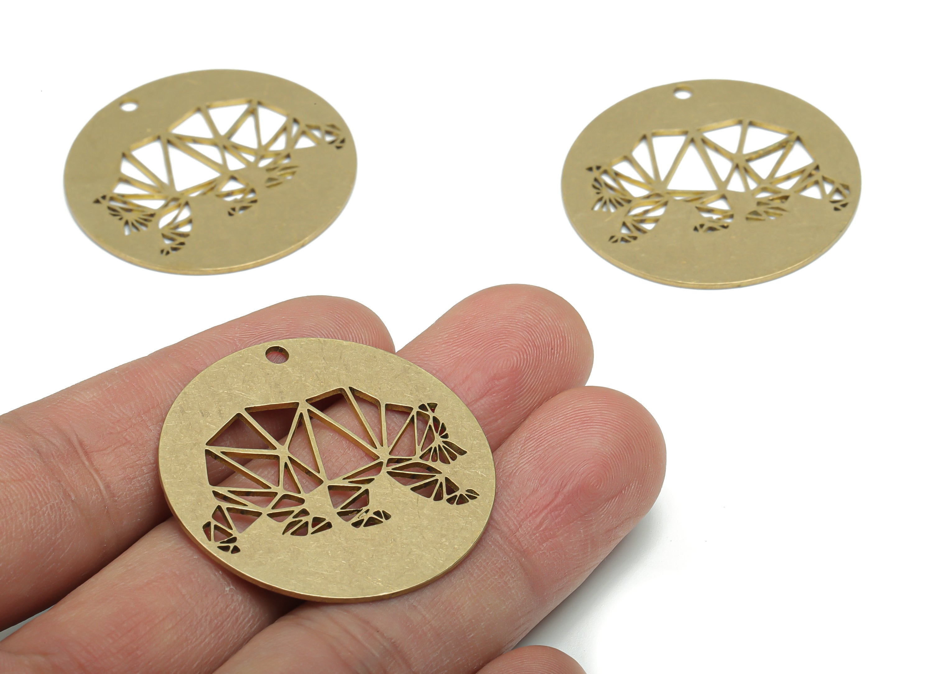 Brass Round Bear Earring Charms - Raw Brass Circle Triangles Bear Pendant - Jewelry Making Supplies - 35.88x35.88x0.87mm - PPA1414 - DOMEDBAZAAR