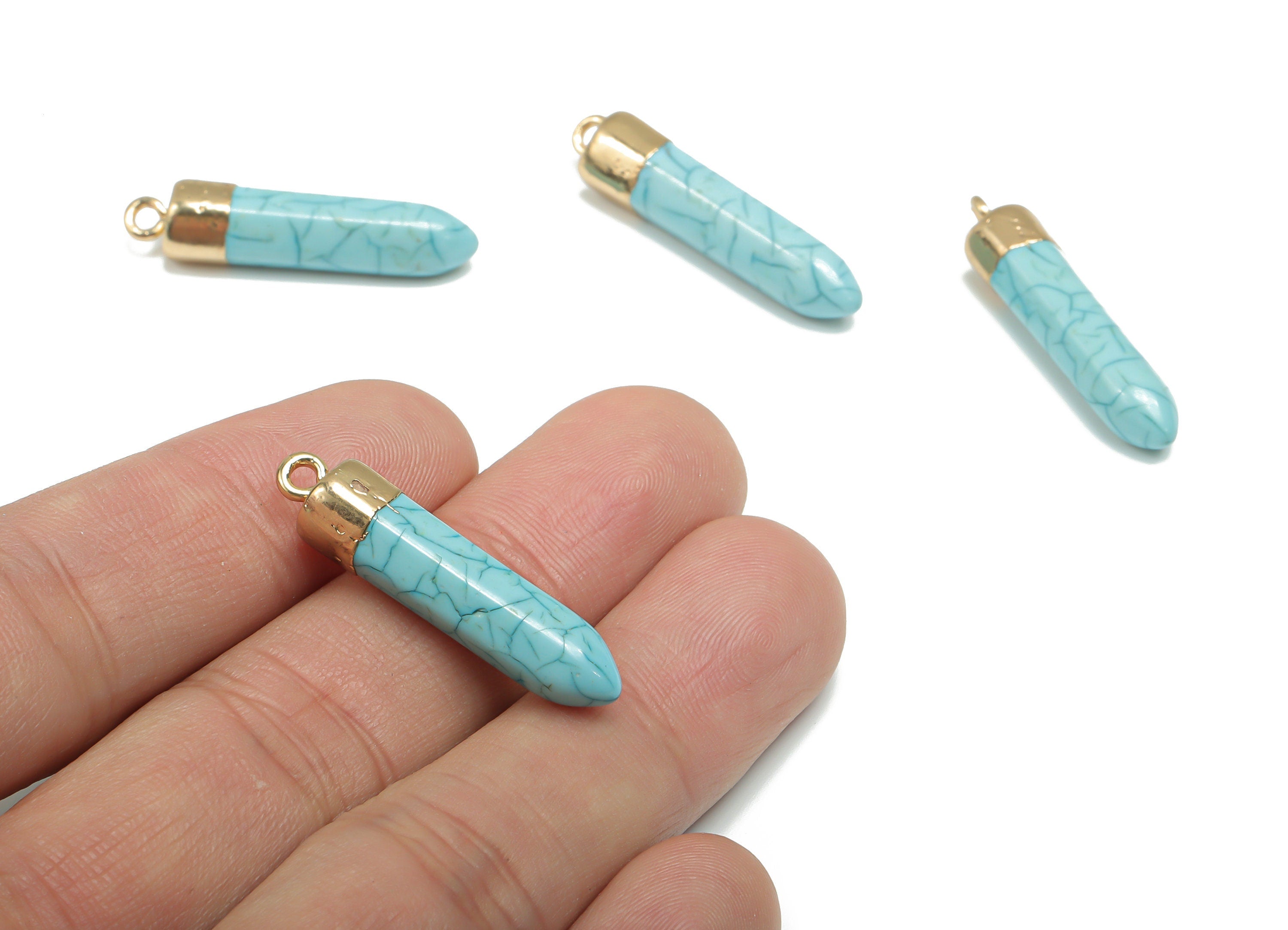 Resin Stick Earring Charms - Brass Stick Pendant - Gold Tone Plated Brass – Gemstone Spikes - Jewelry Supplies - 32.11x6.83x6.83mm - RC1203A - DOMEDBAZAAR