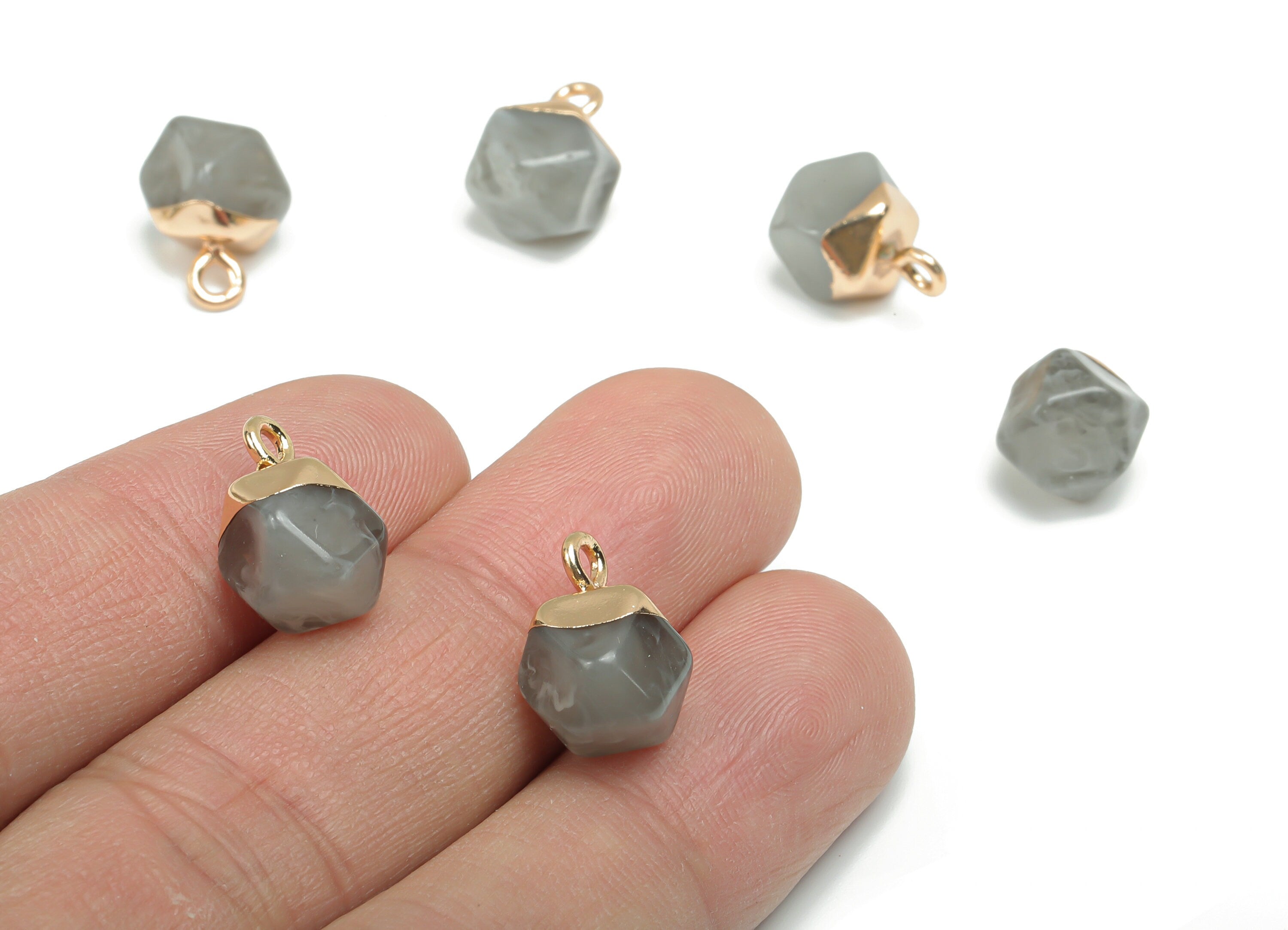 Resin Hexagon Earring Charms - Brass Hexagon Pendant - Gold Tone Plated Brass – Jewelry Making Supplies - 13.21x8.1x8.1mm - RC1206 - DOMEDBAZAAR