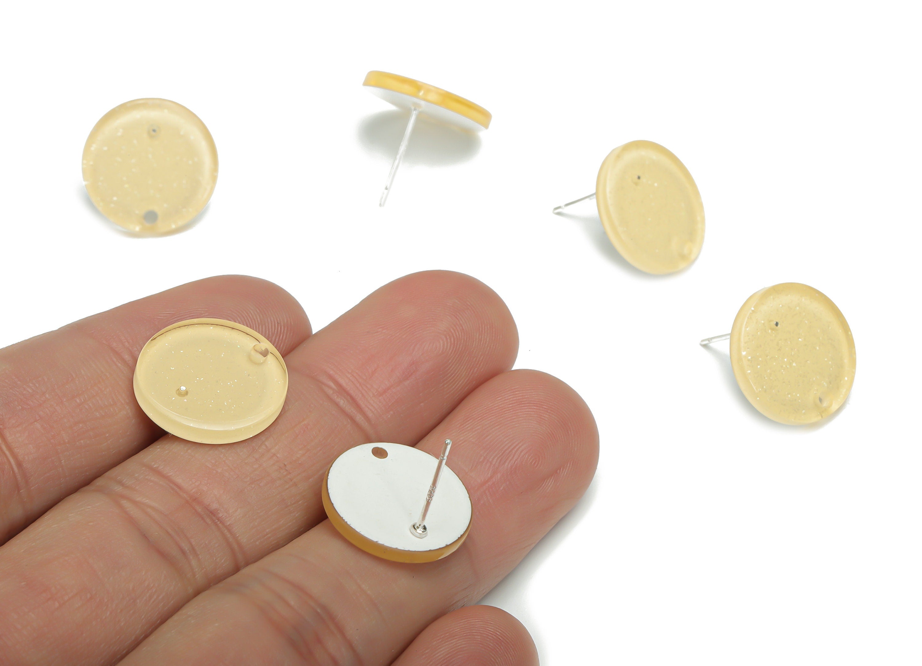 Acrylic Round Earring Stud – Acrylic Circle Earring Post - Silver Plated Cupronickel Stud - Jewelry Supplies - 15.46x15.46x2.31mm - AC2426H - DOMEDBAZAAR