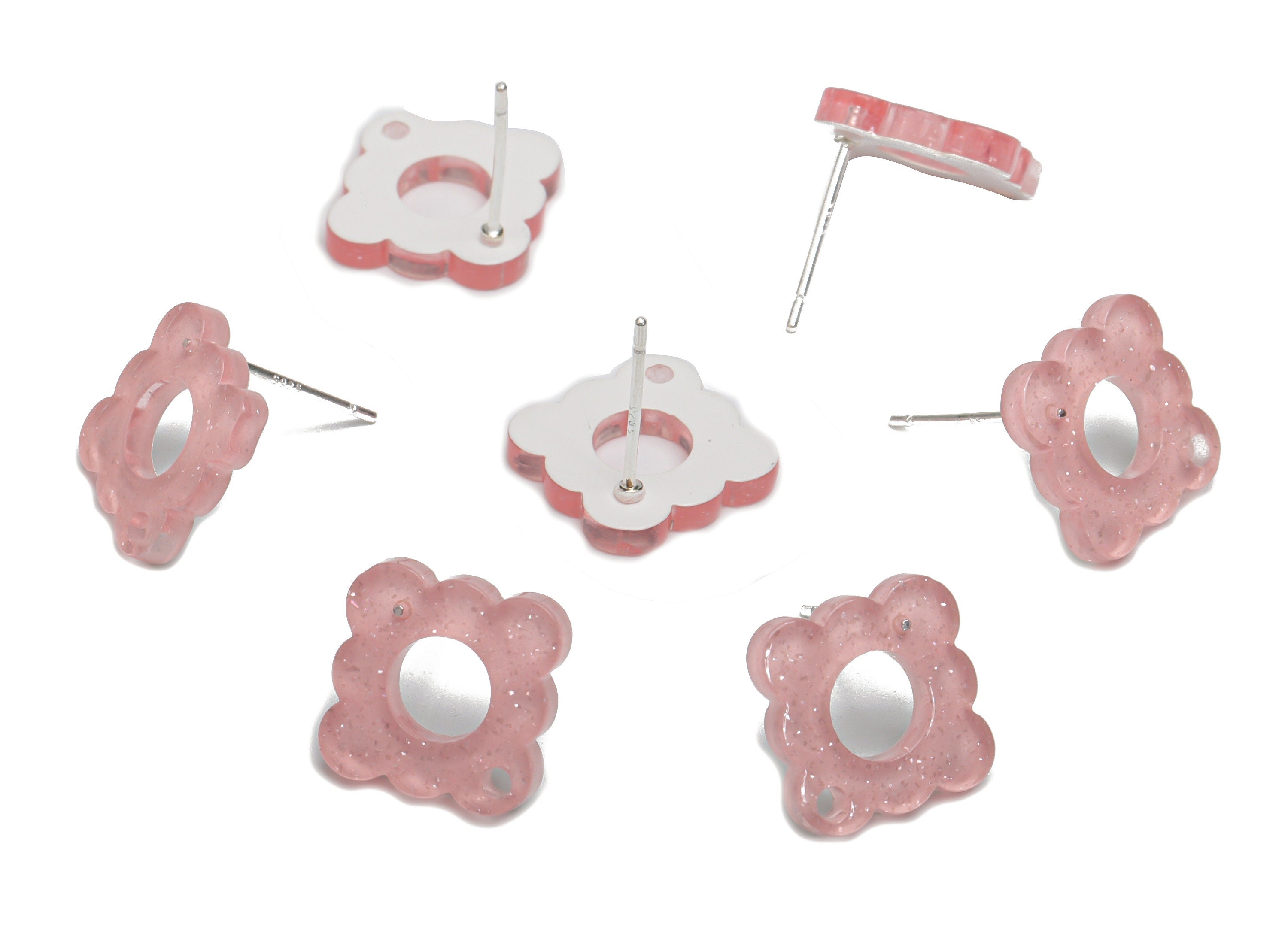 Acrylic Flower Earring Stud – Acrylic Flower Earring Post - Silver Plated White Brass Stud - Jewelry Supplies - 12.41x12.38x1.89mm - AC2425A - DOMEDBAZAAR