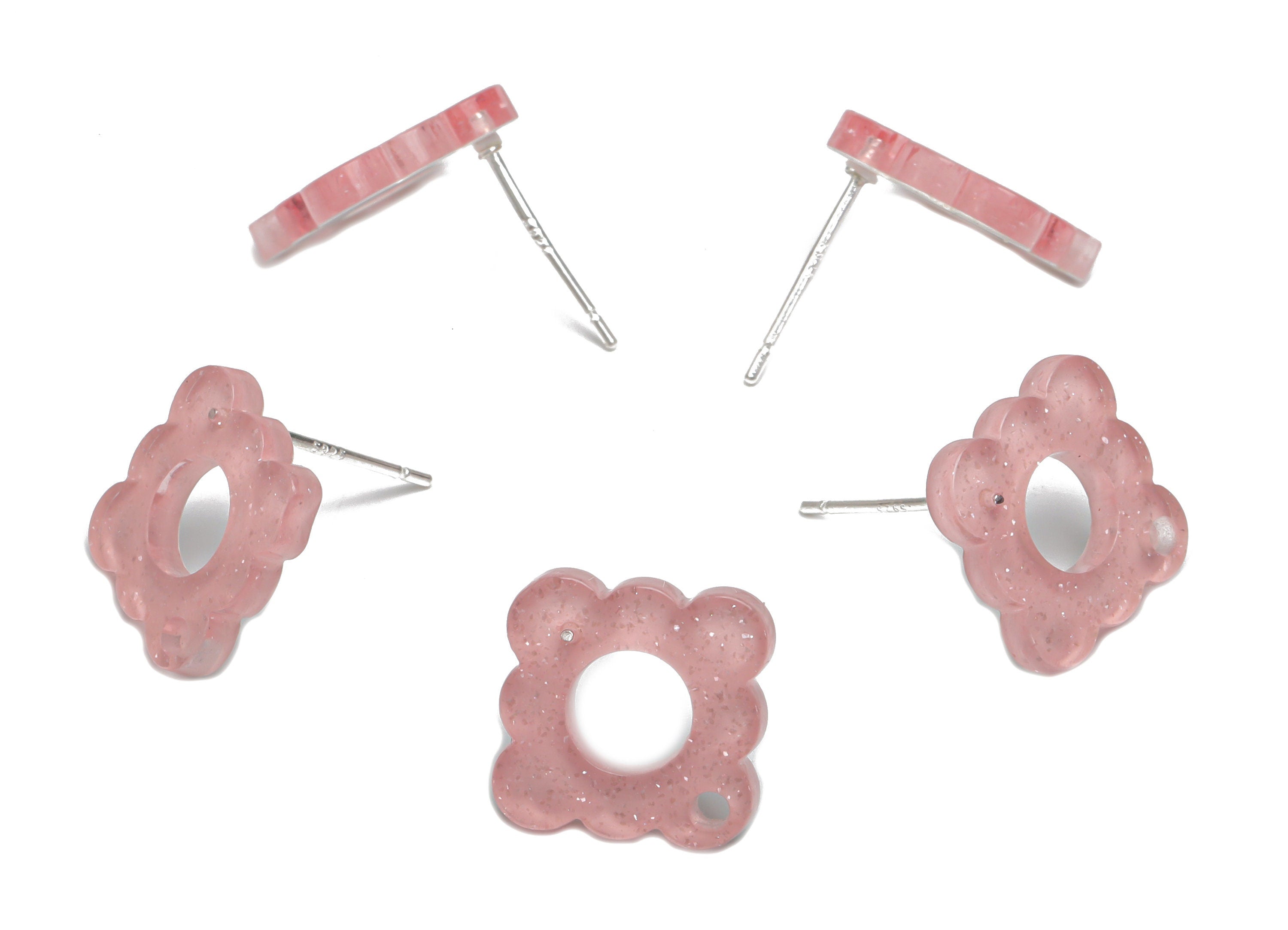 Acrylic Flower Earring Stud – Acrylic Flower Earring Post - Silver Plated White Brass Stud - Jewelry Supplies - 12.41x12.38x1.89mm - AC2425A - DOMEDBAZAAR