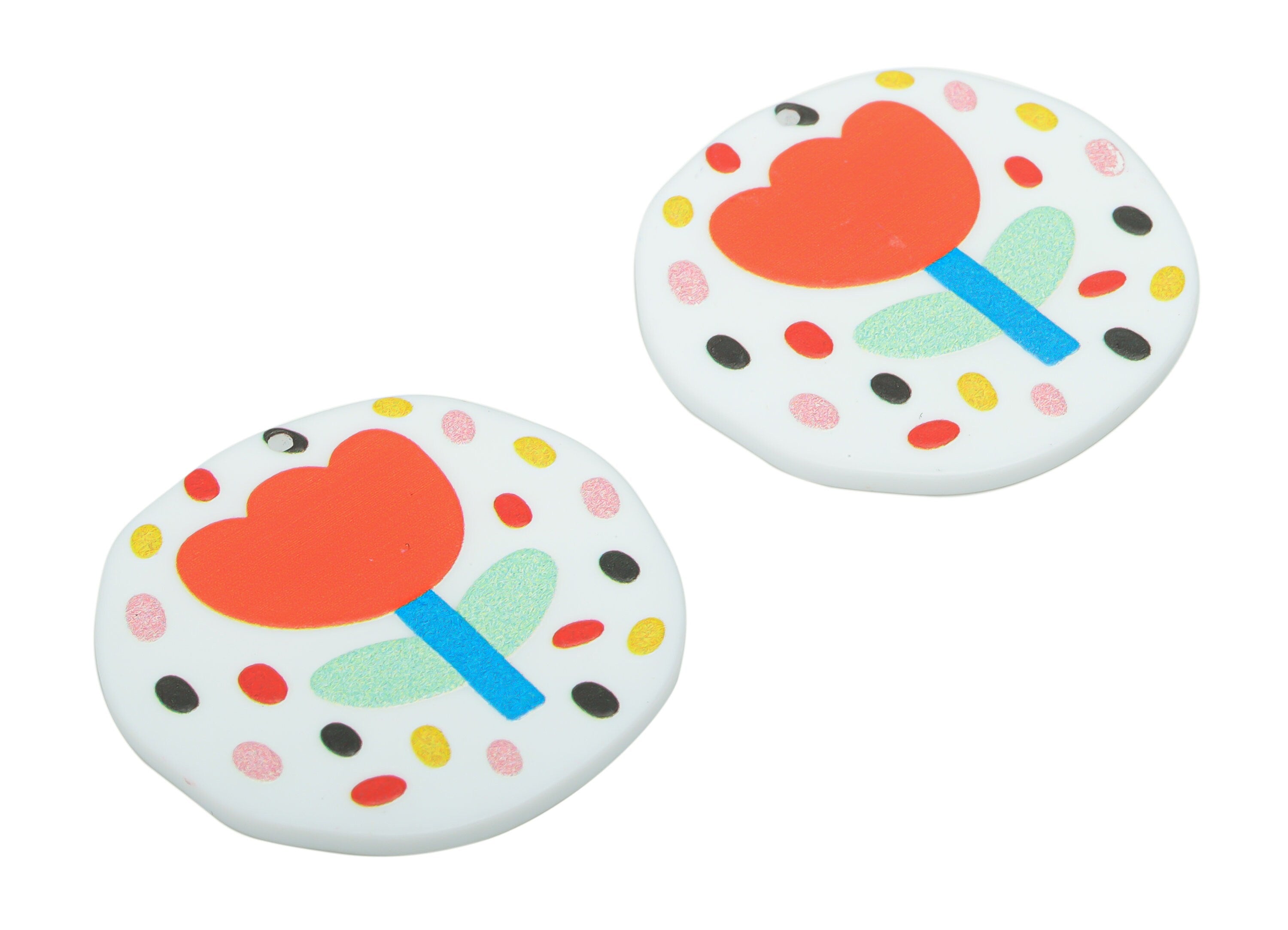 Acrylic Round Flower Earring Charms – Acrylic Candies Circle Flower Pendant - Jewelry Making Supplies - 36.99x36.57x2.14mm - AC2437 - DOMEDBAZAAR