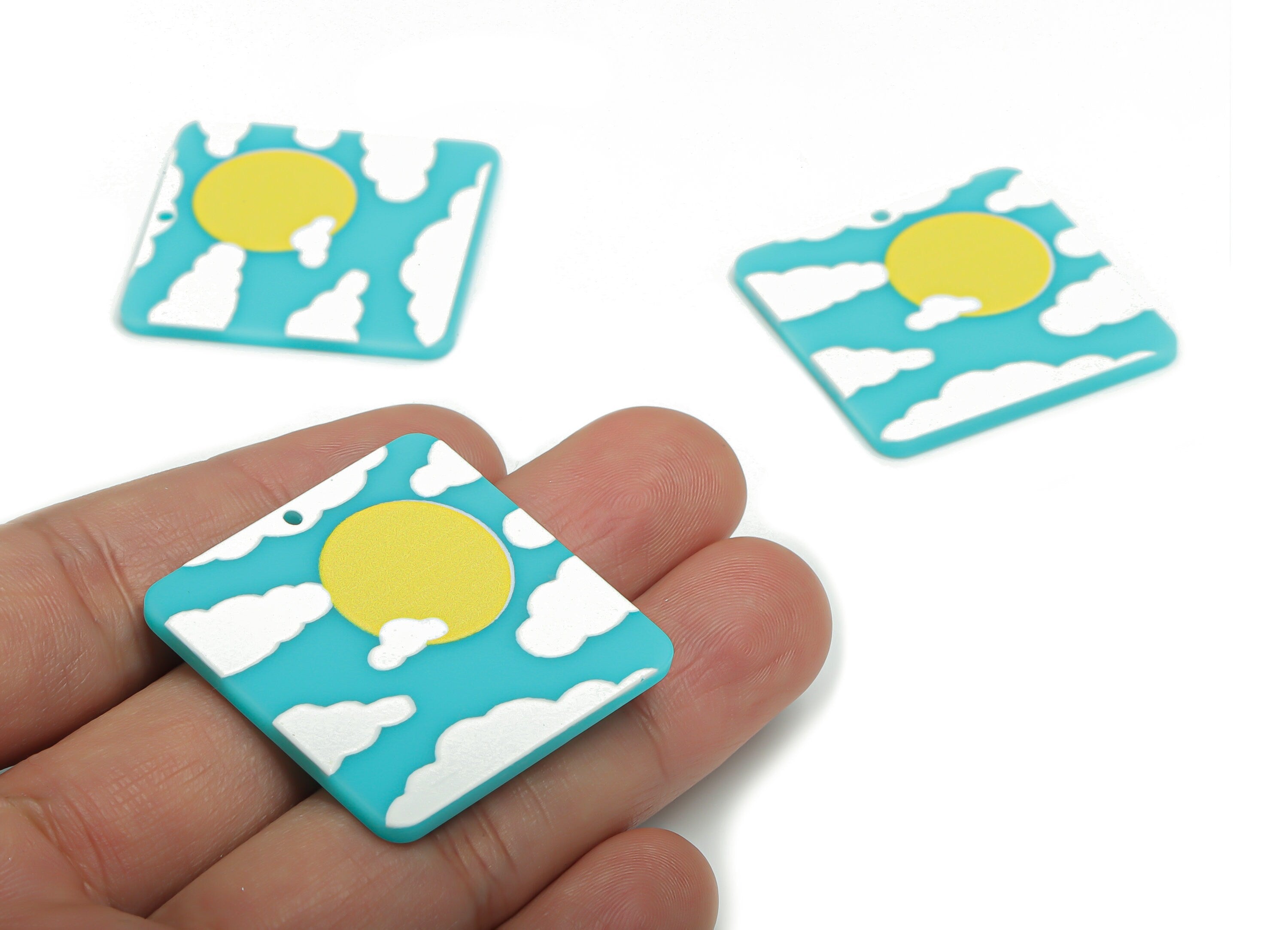 Acrylic Square Could Earring Charms - Acrylic Square Sun Pendant - Jewelry Making Supplies - 34.63x34.63x2.62mm - AC2433B - DOMEDBAZAAR