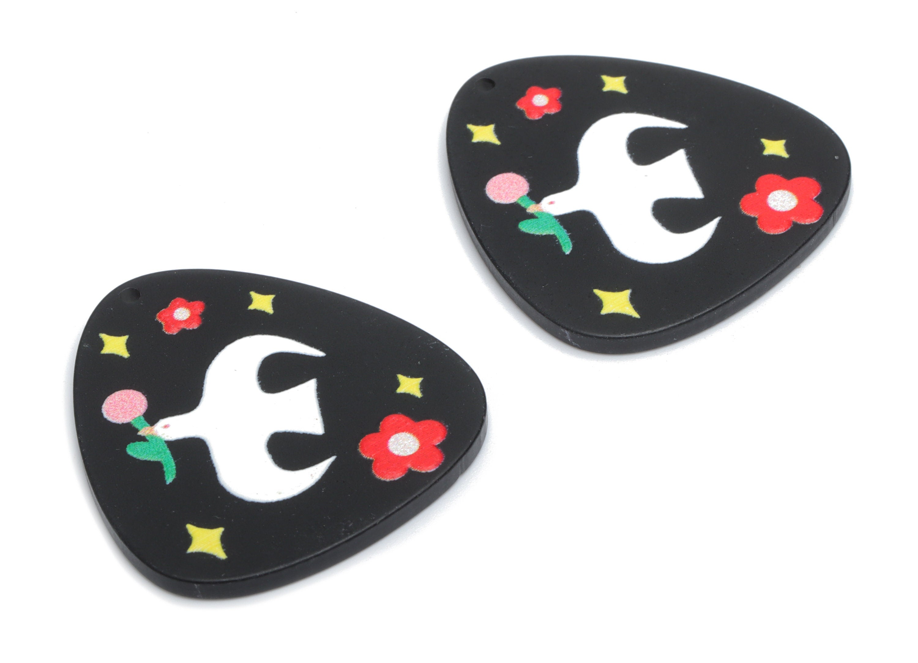 Acrylic Heart Planet Flower Earring Charms - Acrylic Triangle Heart Star Pigeon Pendant - Jewelry Supplies - 34.61x32.4x2.35mm - AC2432B - DOMEDBAZAAR