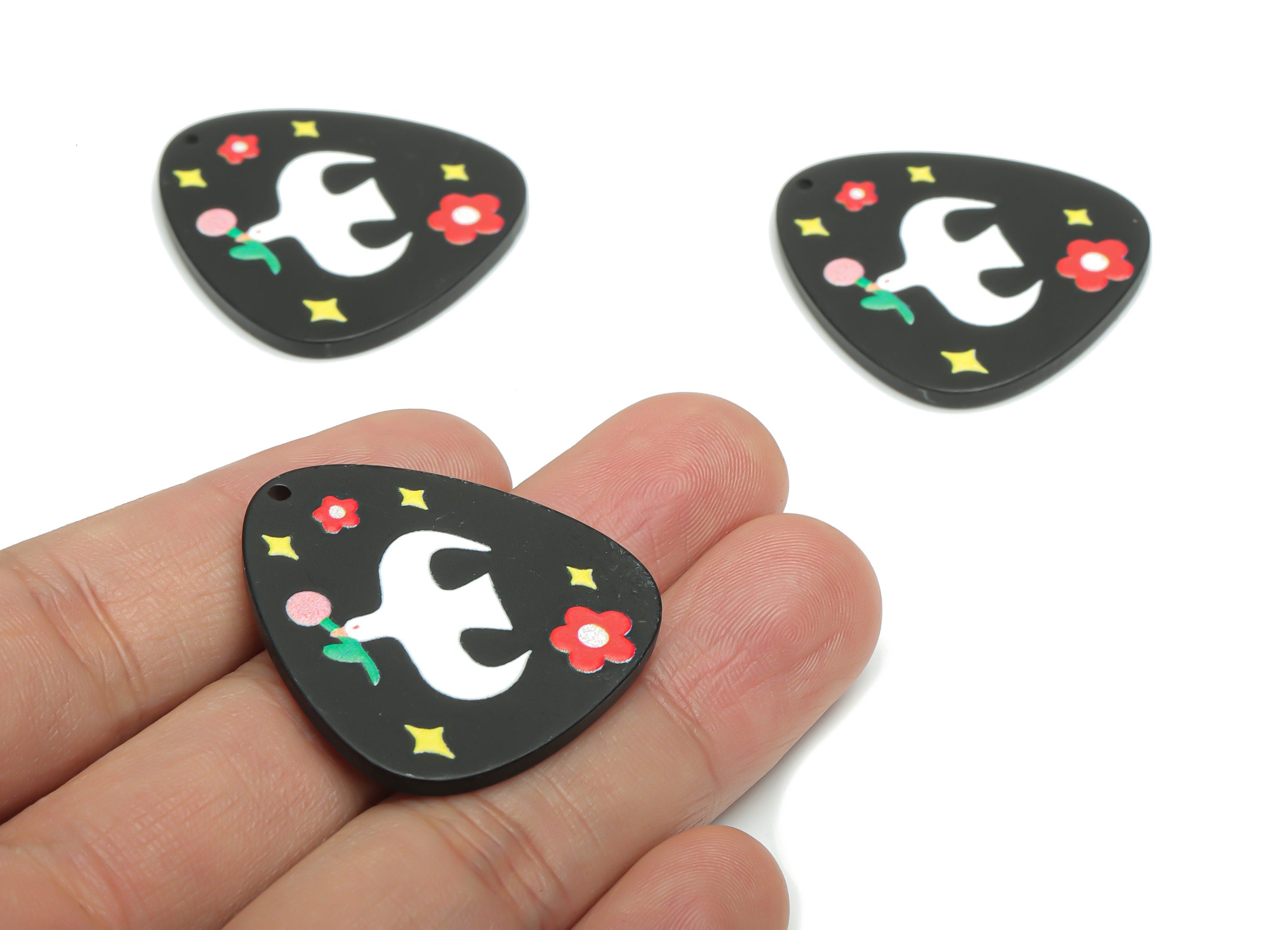 Acrylic Heart Planet Flower Earring Charms - Acrylic Triangle Heart Star Pigeon Pendant - Jewelry Supplies - 34.61x32.4x2.35mm - AC2432B - DOMEDBAZAAR