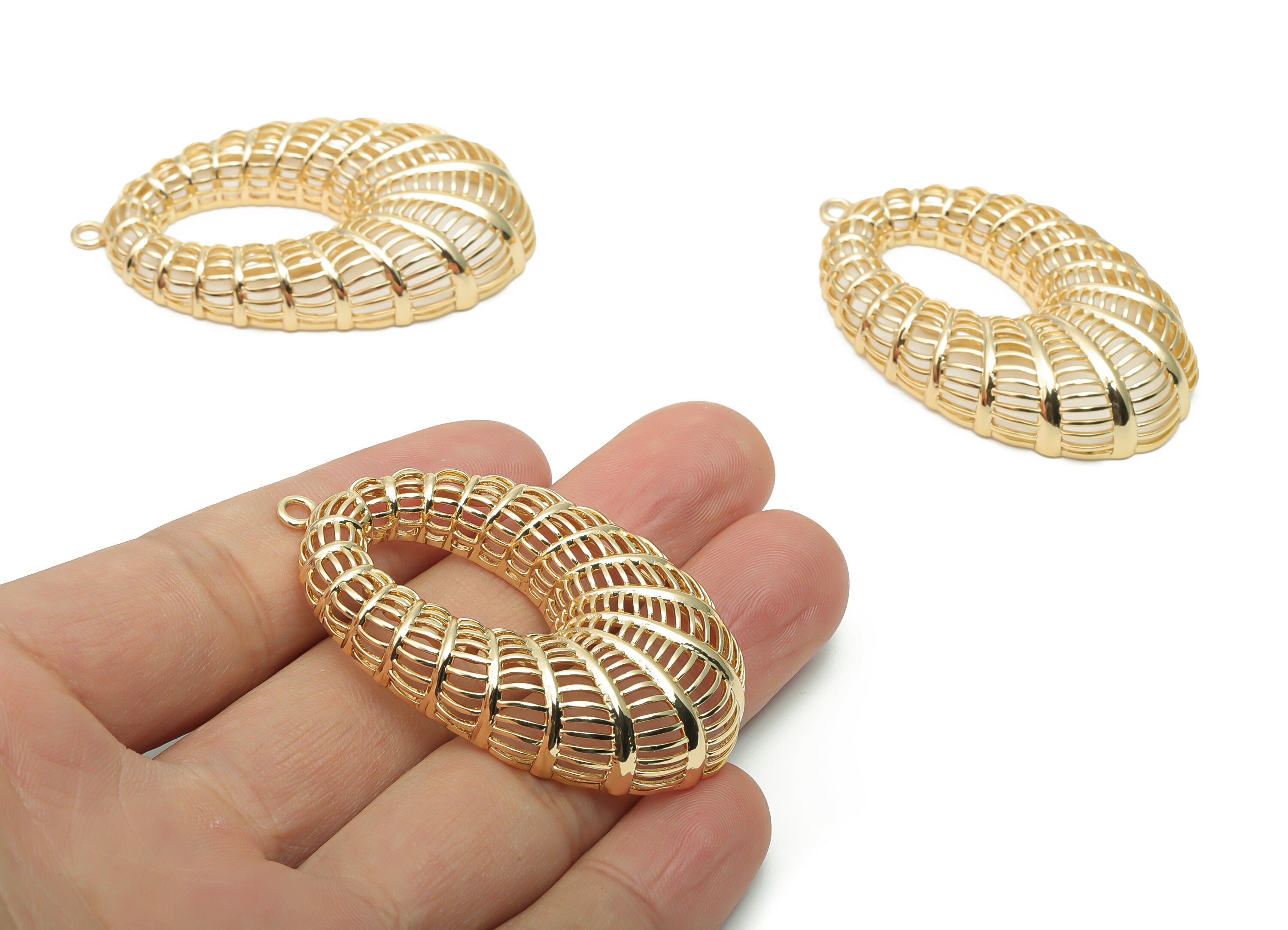 Brass Hollow Oval Earring Charms - Gold Hollow Oval Pendant - Gold Tone Plated Brass - Jewelry Making Supplies - 53.97x32.16x0.9mm - PP5075G - DOMEDBAZAAR