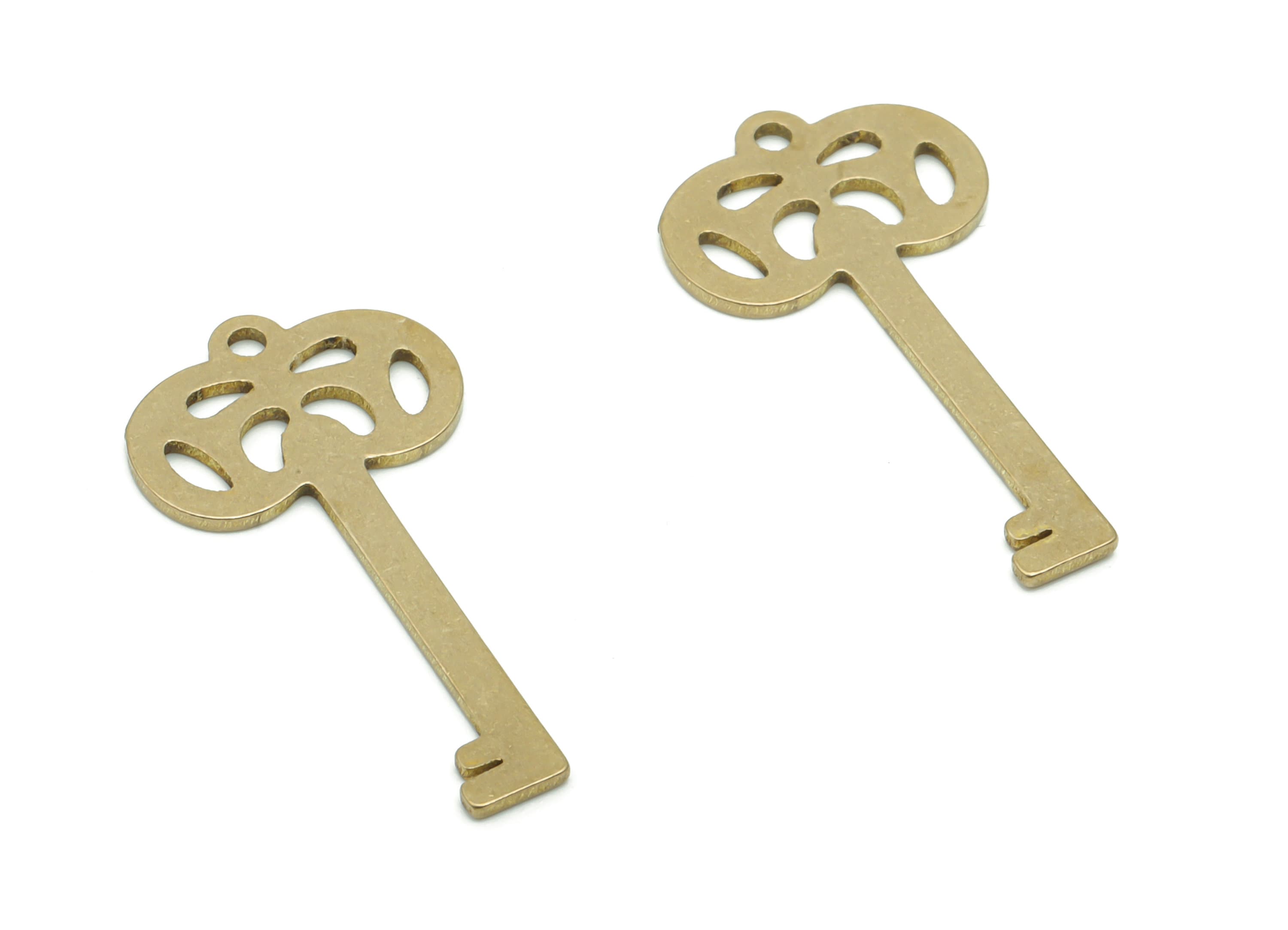 Brass Pumpkin Key Earring Charms - Raw Brass Old Key Pendant - Jewelry Making Supplies - 24.59x12.84x0.76mm - PPZ0130 - DOMEDBAZAAR