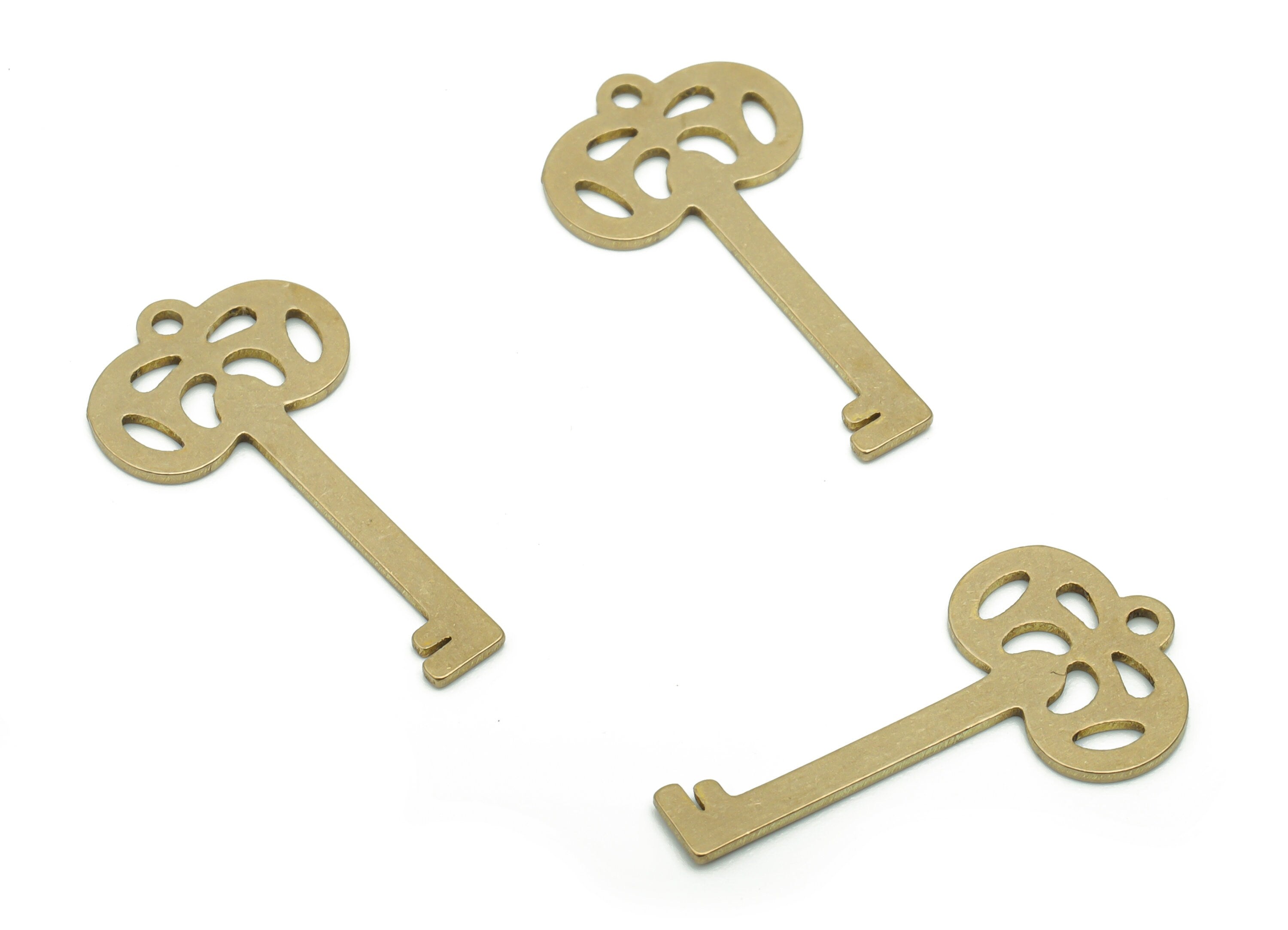 Brass Pumpkin Key Earring Charms - Raw Brass Old Key Pendant - Jewelry Making Supplies - 24.59x12.84x0.76mm - PPZ0130 - DOMEDBAZAAR