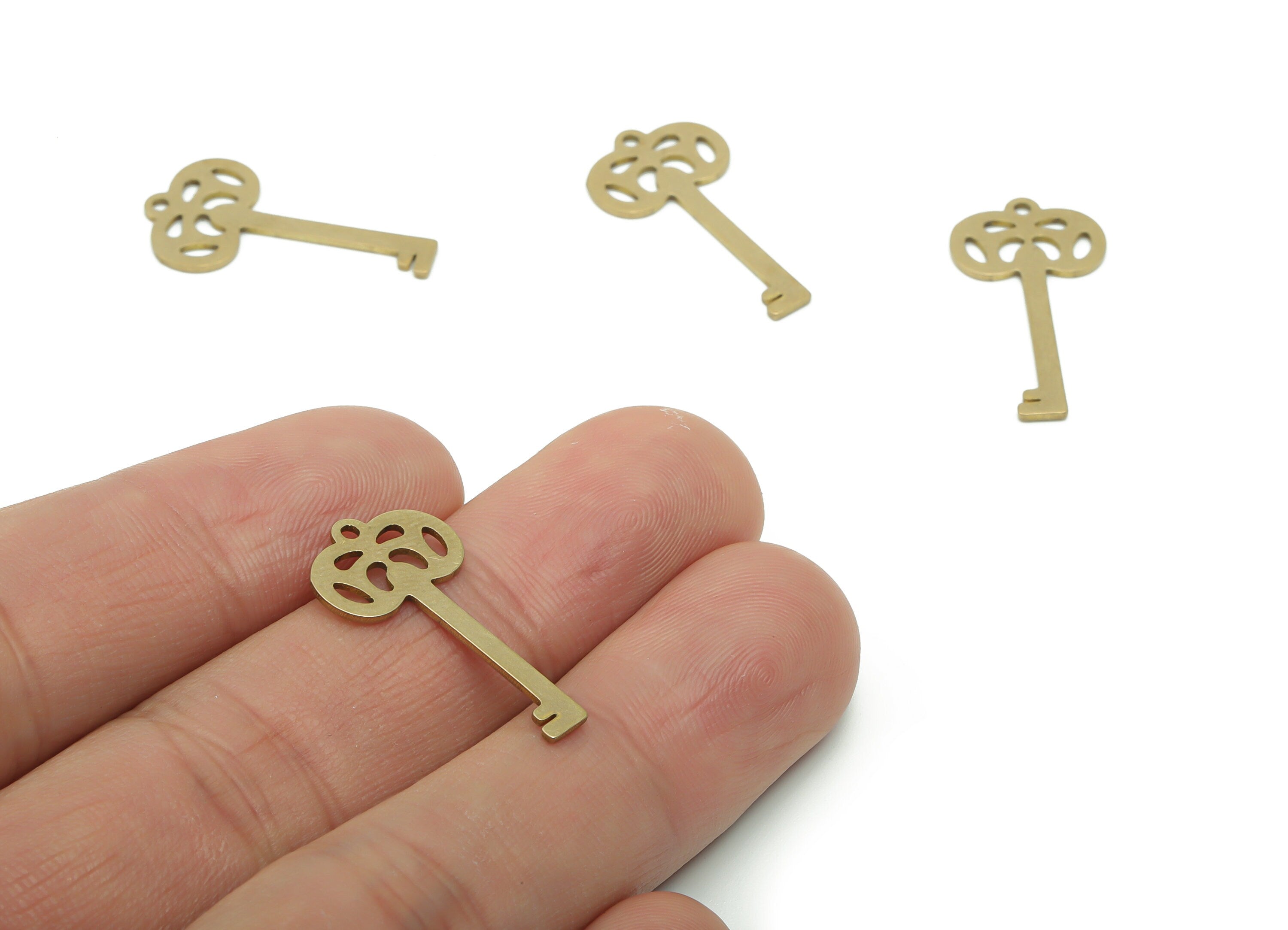 Brass Pumpkin Key Earring Charms - Raw Brass Old Key Pendant - Jewelry Making Supplies - 24.59x12.84x0.76mm - PPZ0130 - DOMEDBAZAAR