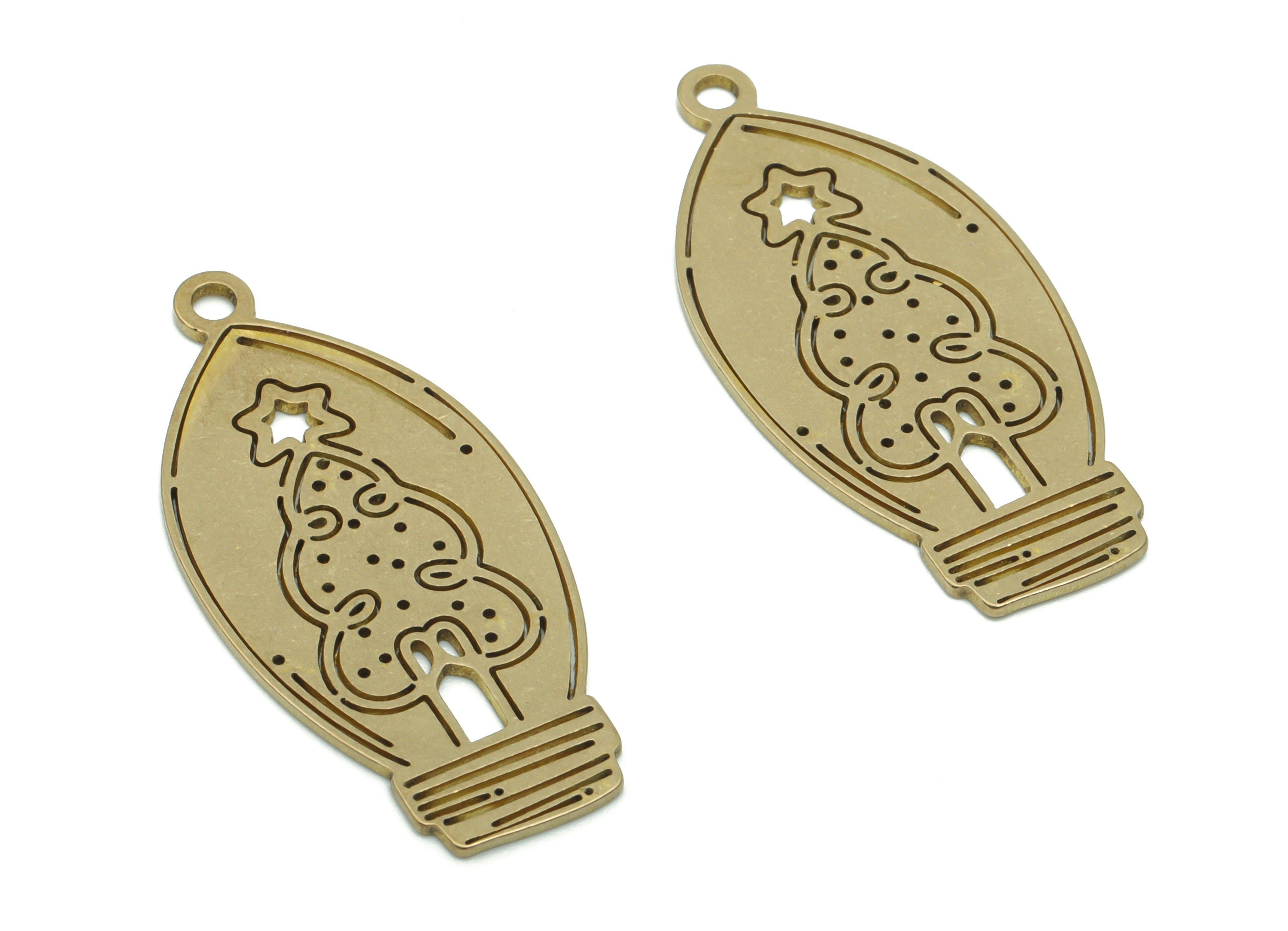 Brass Christmas Tree Star Earring Charms - Raw Brass Star Christmas Tree Pendant - Jewelry Making Supplies - 34.55x16.05x0.74mm - PPZ0122 - DOMEDBAZAAR