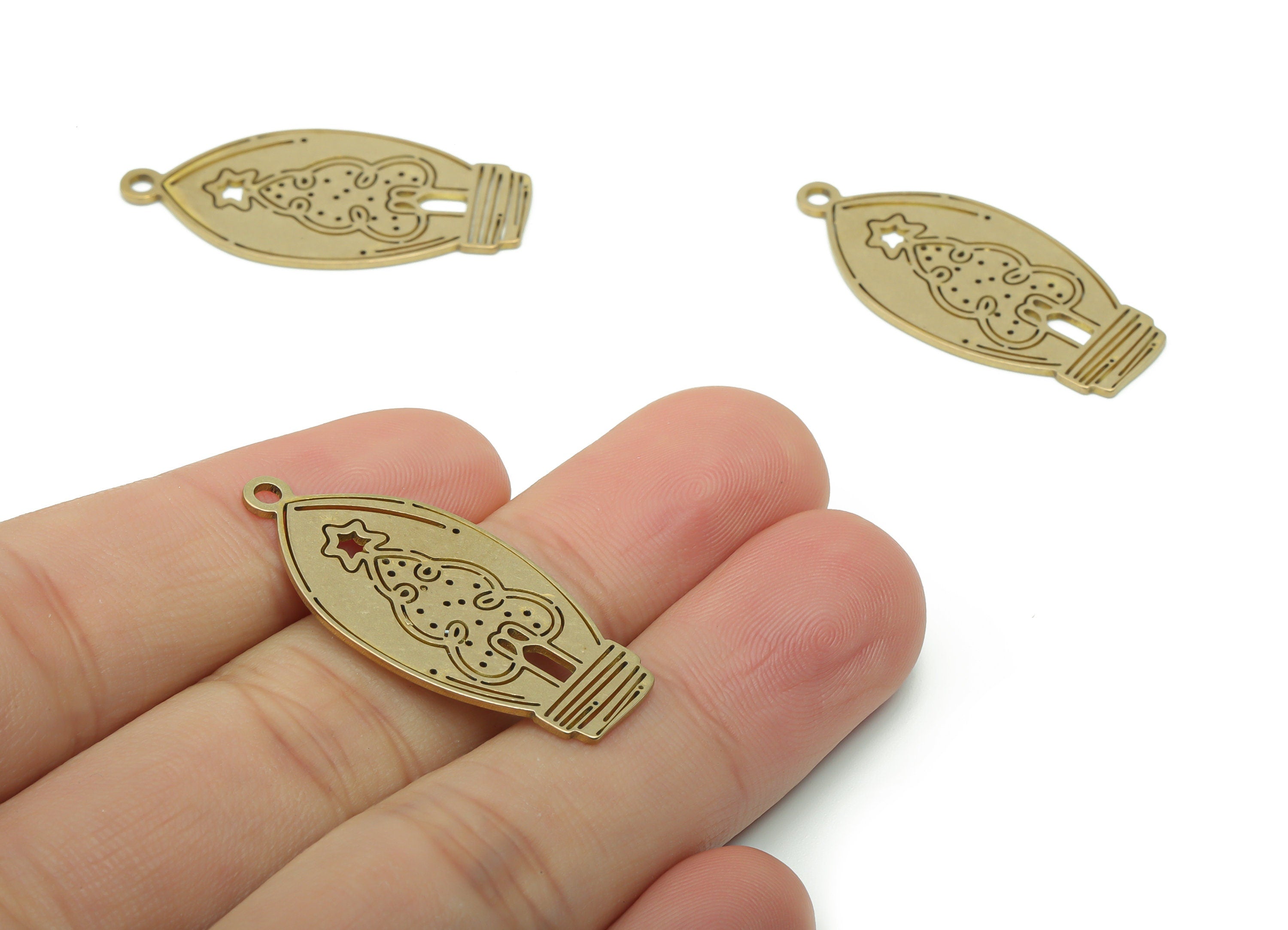 Brass Christmas Tree Star Earring Charms - Raw Brass Star Christmas Tree Pendant - Jewelry Making Supplies - 34.55x16.05x0.74mm - PPZ0122 - DOMEDBAZAAR