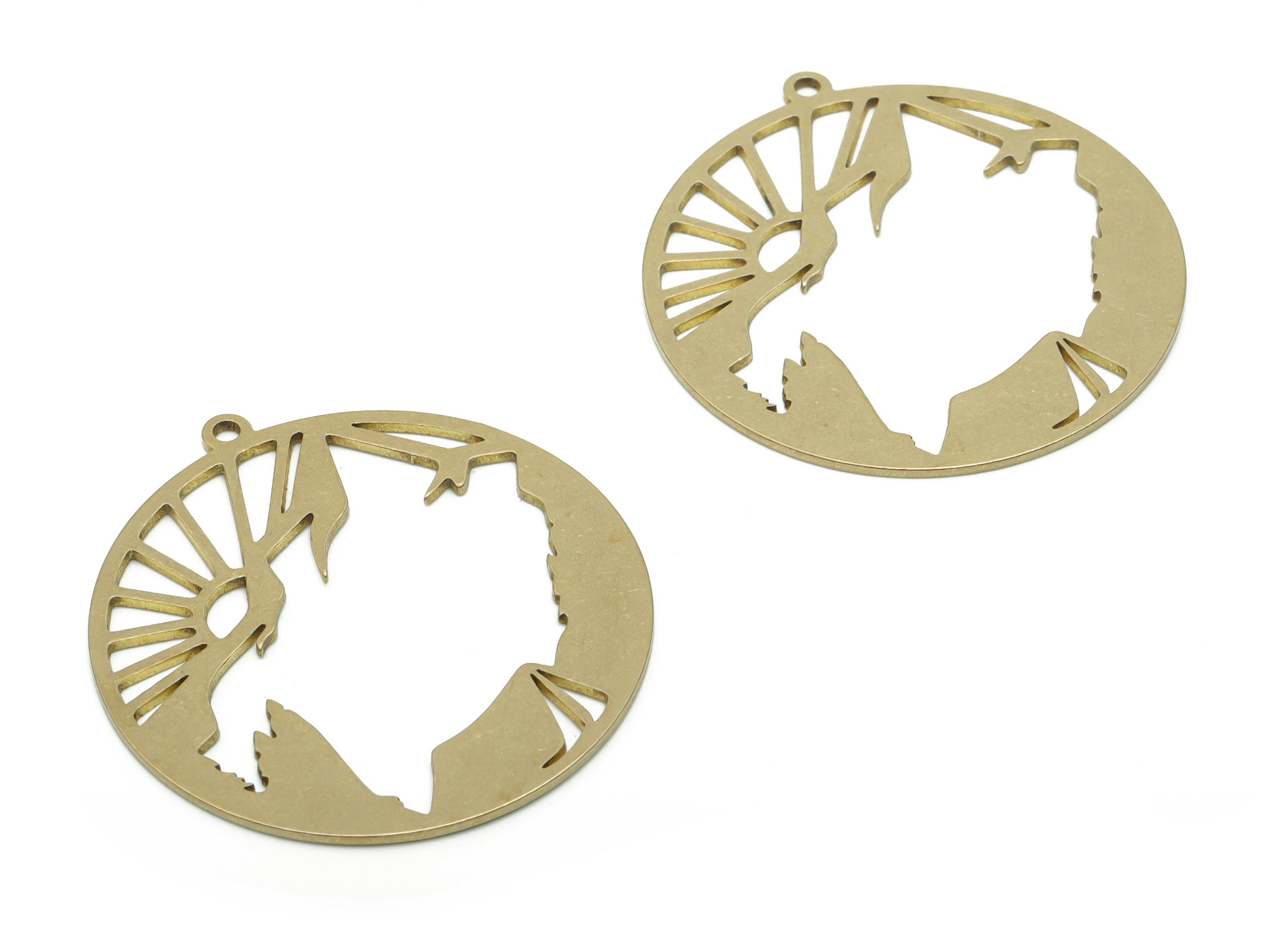 Brass Round Mountain Sun Earring Charms - Raw Brass Circle Mountain Sun Pendant - Jewelry Making Supplies - 34.75x32.36x0.76mm - PPZ0126 - DOMEDBAZAAR