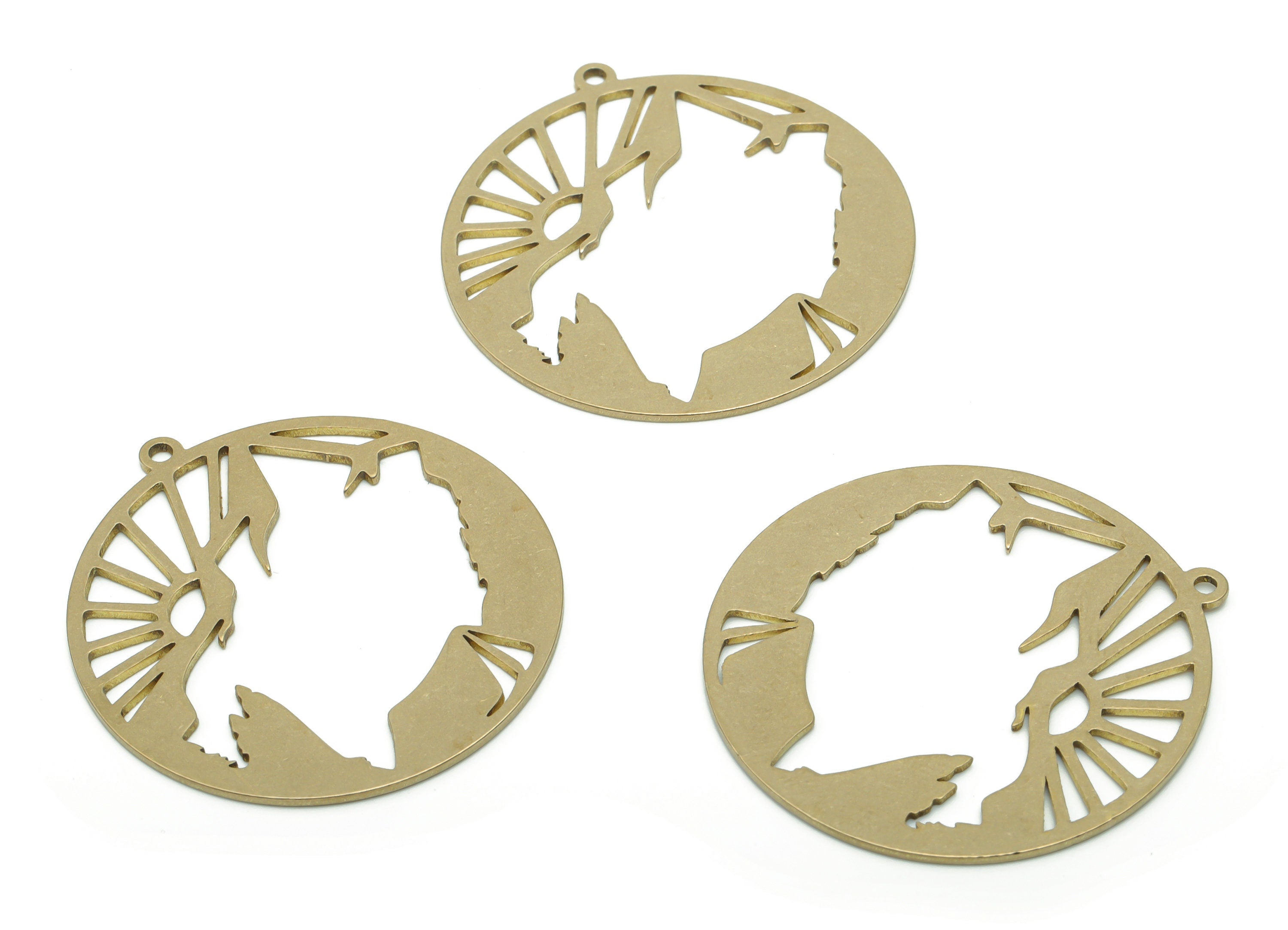 Brass Round Mountain Sun Earring Charms - Raw Brass Circle Mountain Sun Pendant - Jewelry Making Supplies - 34.75x32.36x0.76mm - PPZ0126 - DOMEDBAZAAR