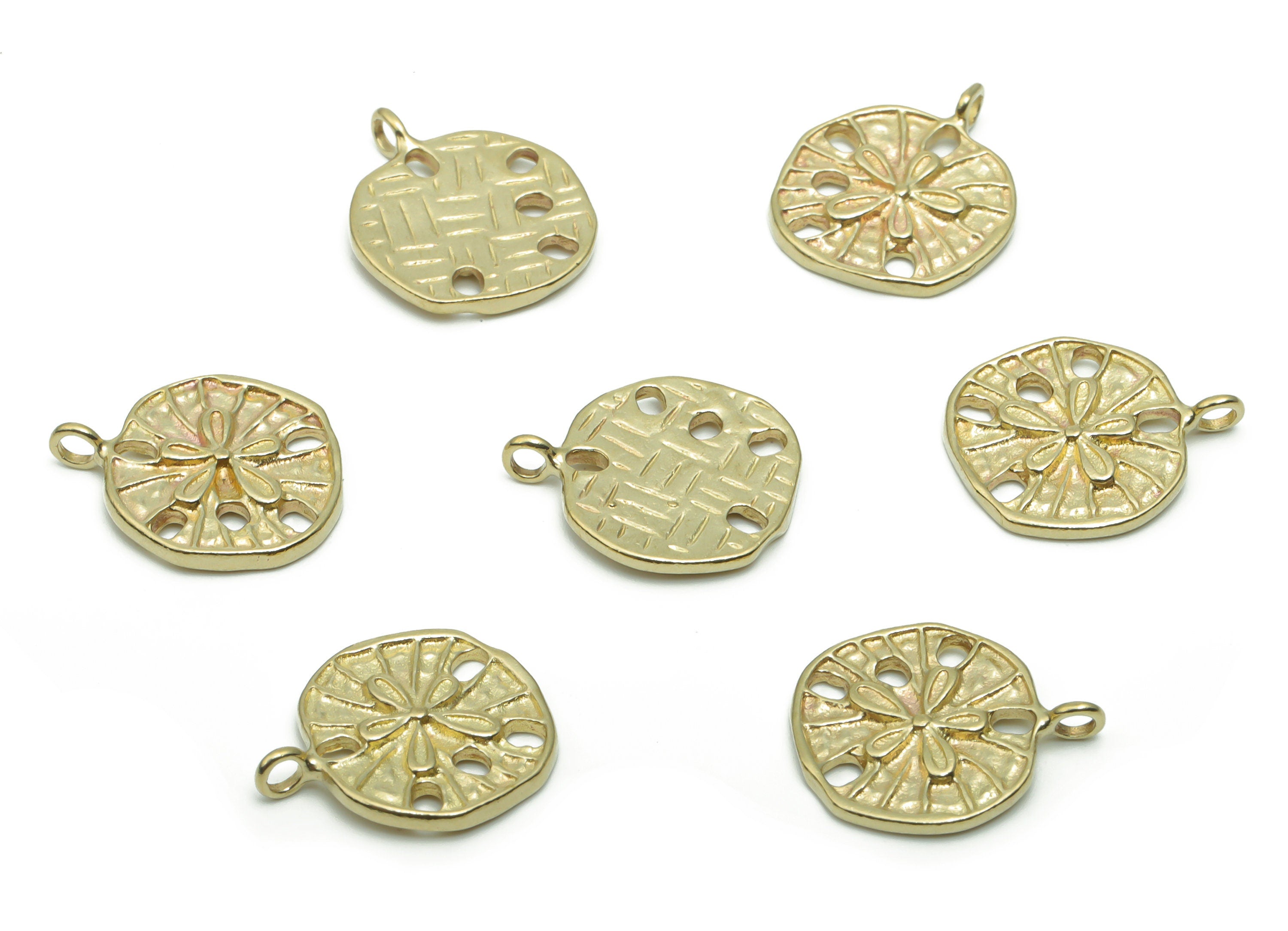 Brass Round Flower Earring Charms - Raw Brass Flower Circle Pendant - DIY Jewelry Making Supplies - 15.79x13.48x1.53mm - PP5067 - DOMEDBAZAAR