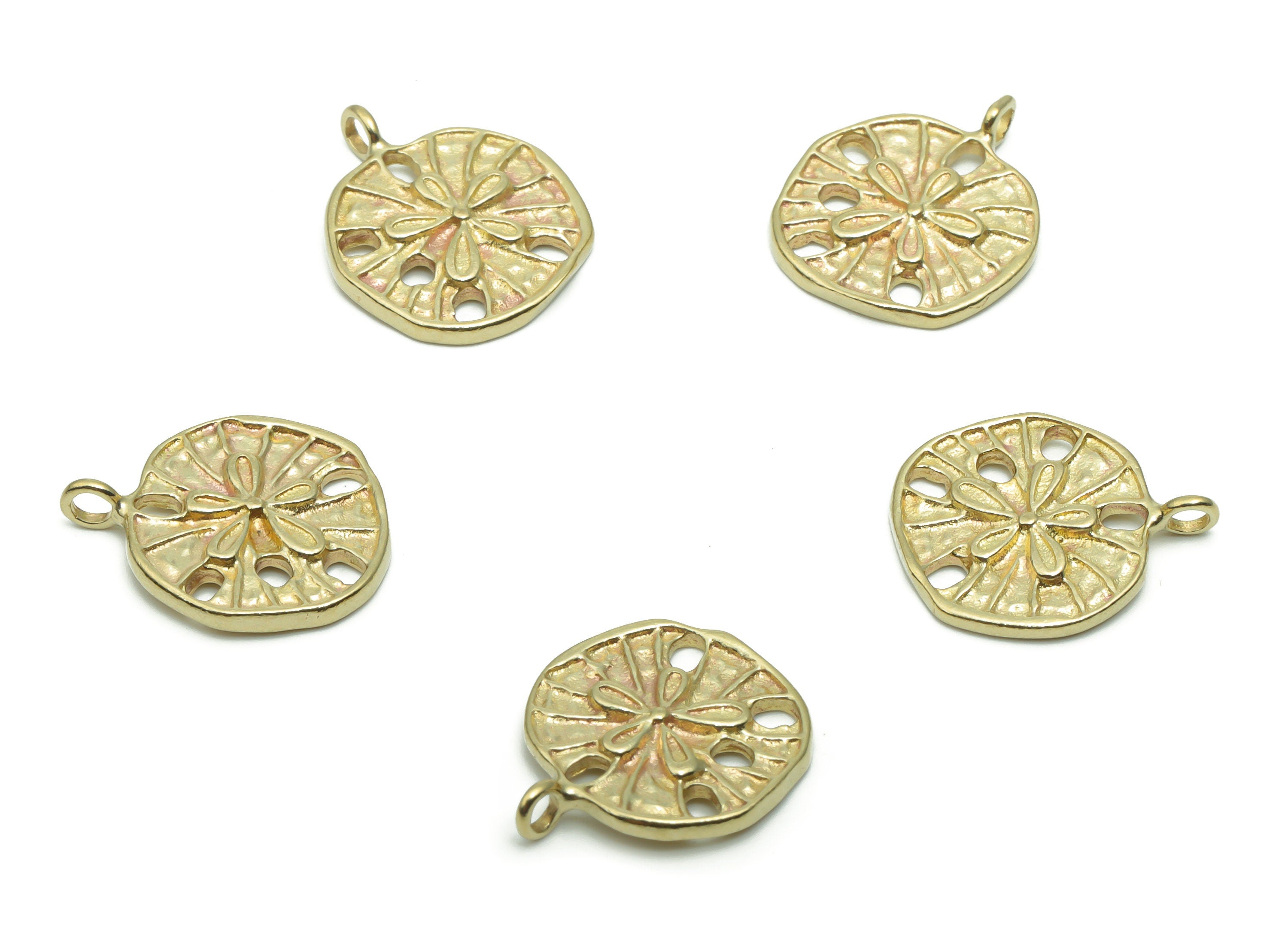 Brass Round Flower Earring Charms - Raw Brass Flower Circle Pendant - DIY Jewelry Making Supplies - 15.79x13.48x1.53mm - PP5067 - DOMEDBAZAAR