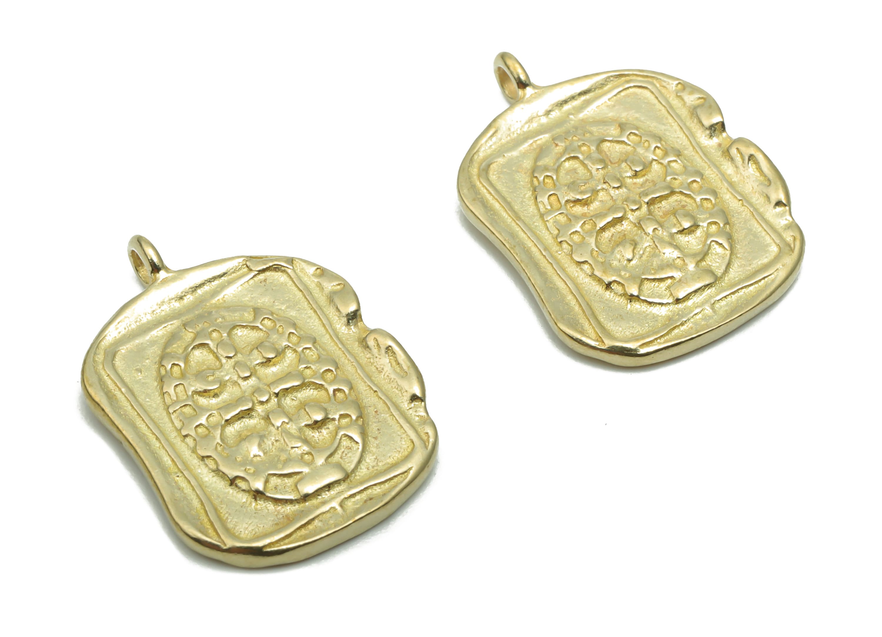 Brass Square Symbol Earring Charms - Raw Brass Symbol Engraved Pendant - DIY Jewelry Making Supplies - 19.66x13.68x1.95mm - PP5010 - DOMEDBAZAAR