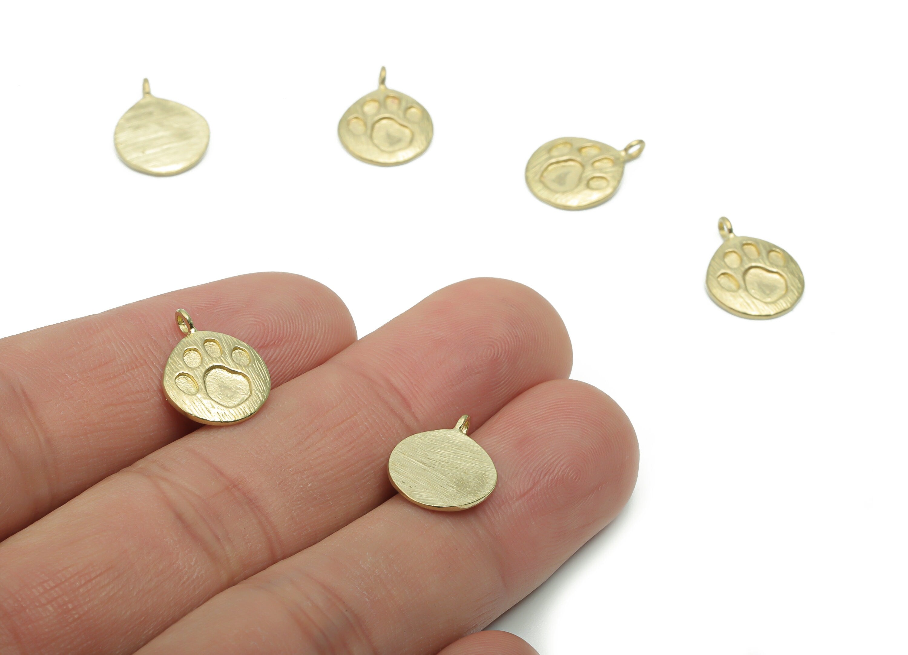 Brass Texture Round Footprint Earring Charms - Raw Brass Bear Footprint Circle Pendant - Jewelry Supplies - 14.89x11.08x1.44mm - PP5059 - DOMEDBAZAAR
