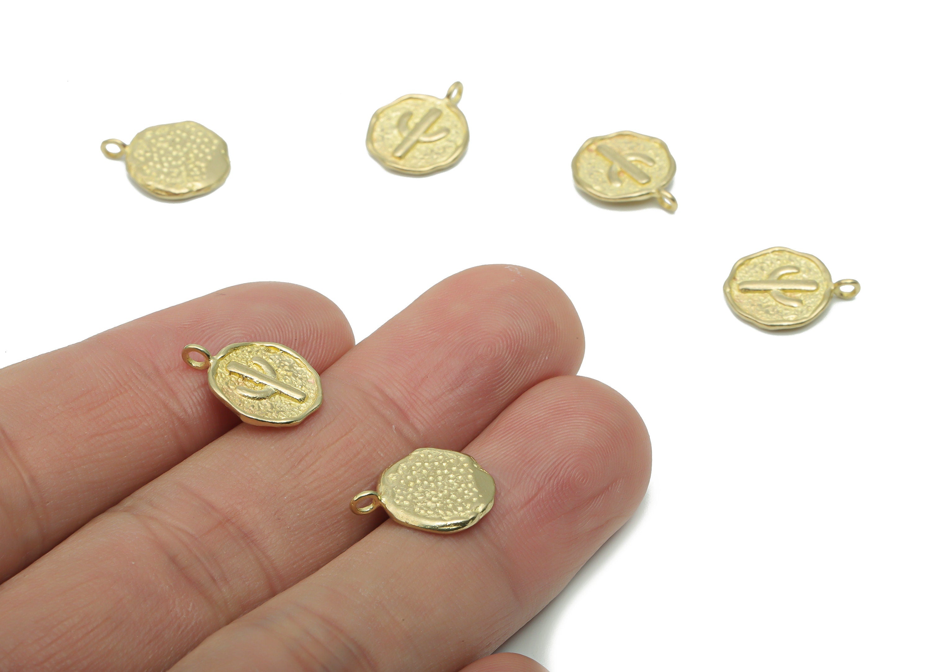 Brass Hammered Round Cactus Earring Charms - Raw Brass Circle Cactus Pendant - Jewelry Making Supplies - 14.54x11.39x1.43mm - PP5003 - DOMEDBAZAAR