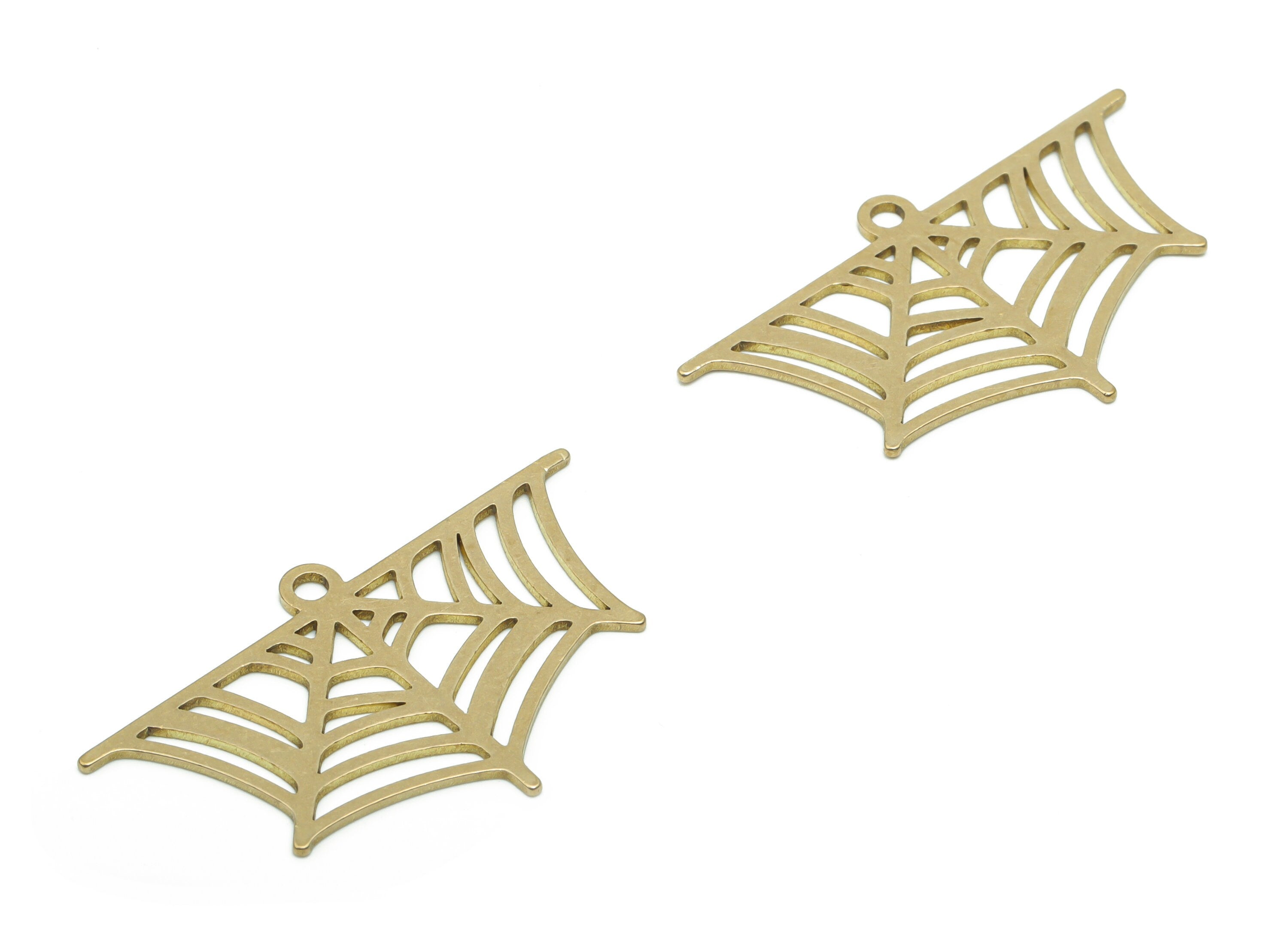 Brass Spider Web Earring Charms - Raw Brass Spider Web Pendant - Jewelry Making Supplies - 37.63x22.45x0.76mm - PPZ0136 - DOMEDBAZAAR