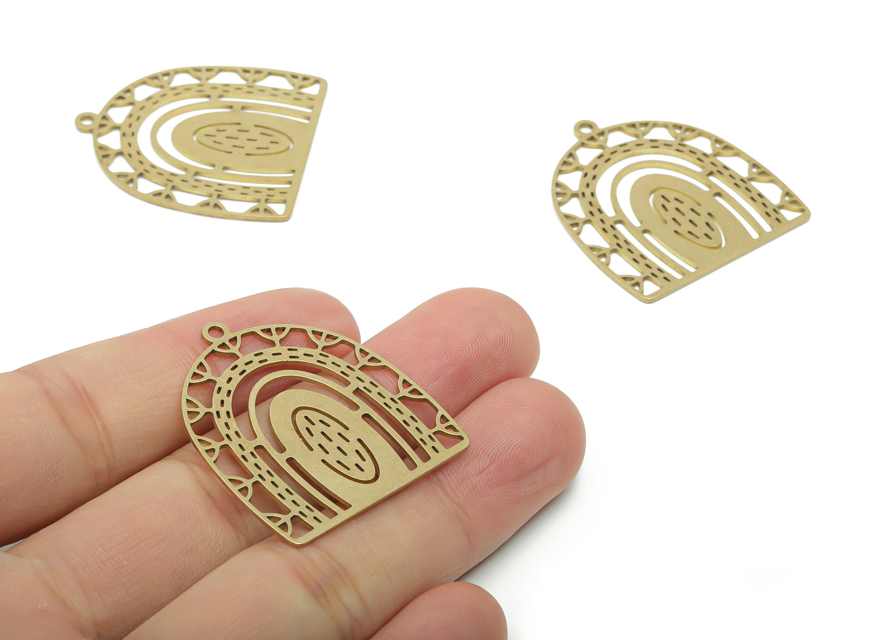 Brass Rainbow Domed Earring Charms - Raw Brass Domed Rainbow Pendant - Jewelry Making Supplies - 34.76x31.81x0.76mm - PPZ0121 - DOMEDBAZAAR